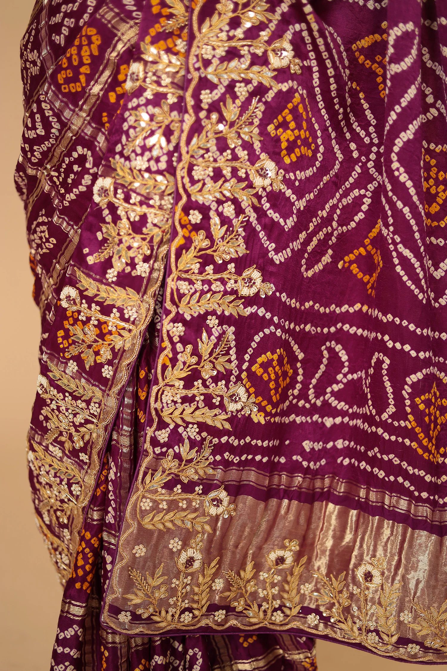 Ghatchola Gajji Silk Saree with Gota Patti and Zardozi work - Image 4