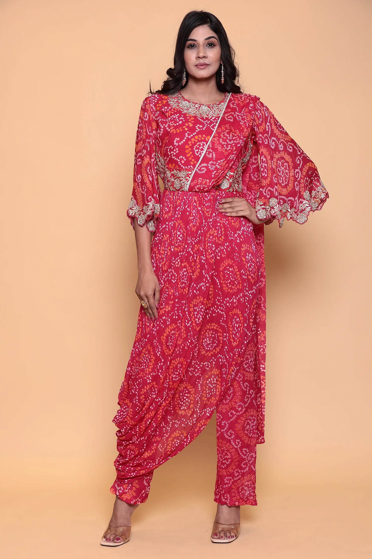 Bandhej Georgette Jump Suit with Gota Patti work. - Image 5