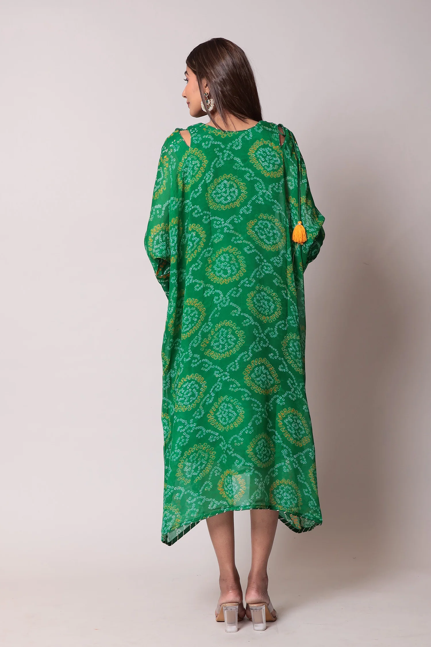 Bandhej Georgette Kaftan with Gota Patti work. - Image 4