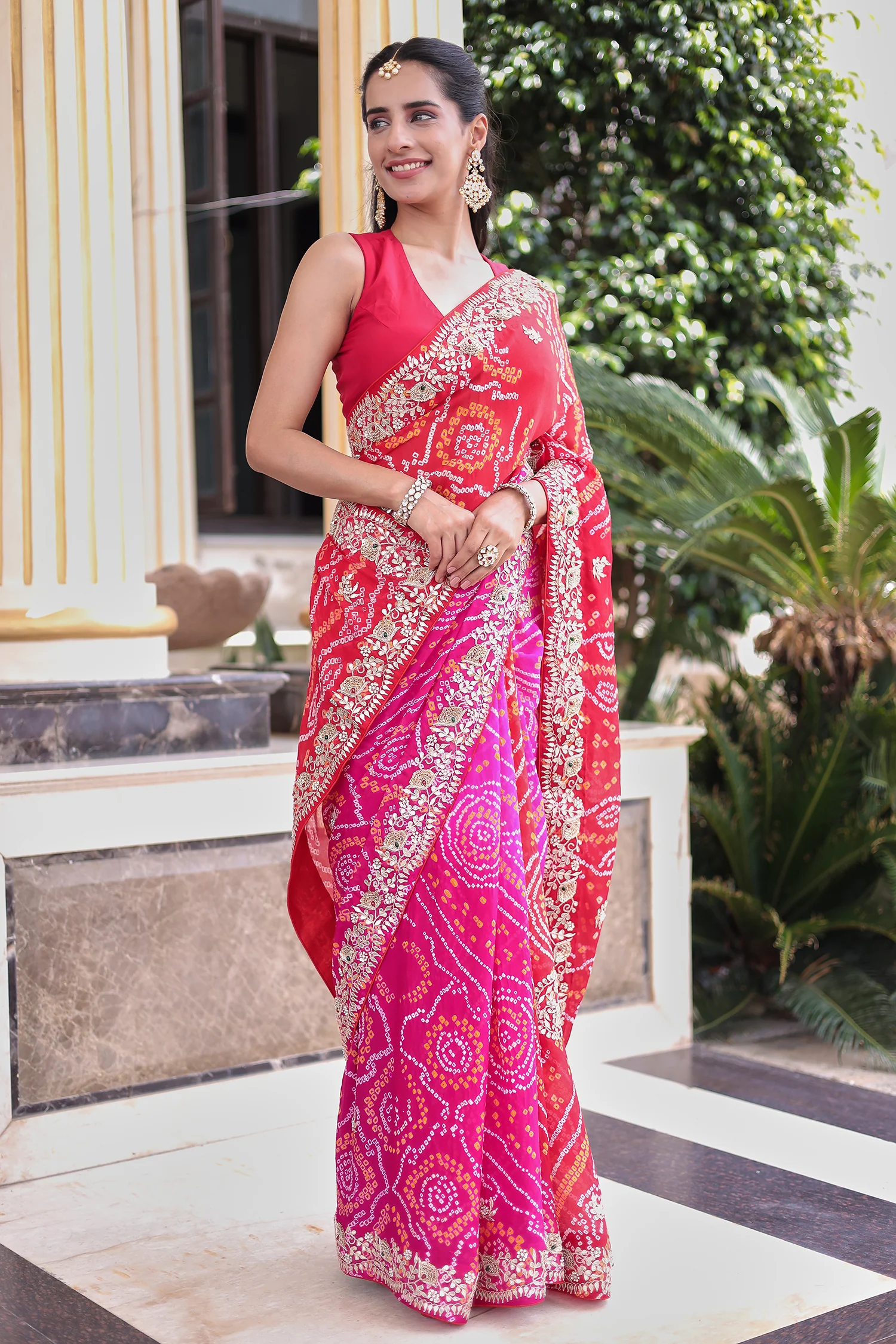 Bandhej Georgette Saree with Gota Patti and Thread work - Image 3