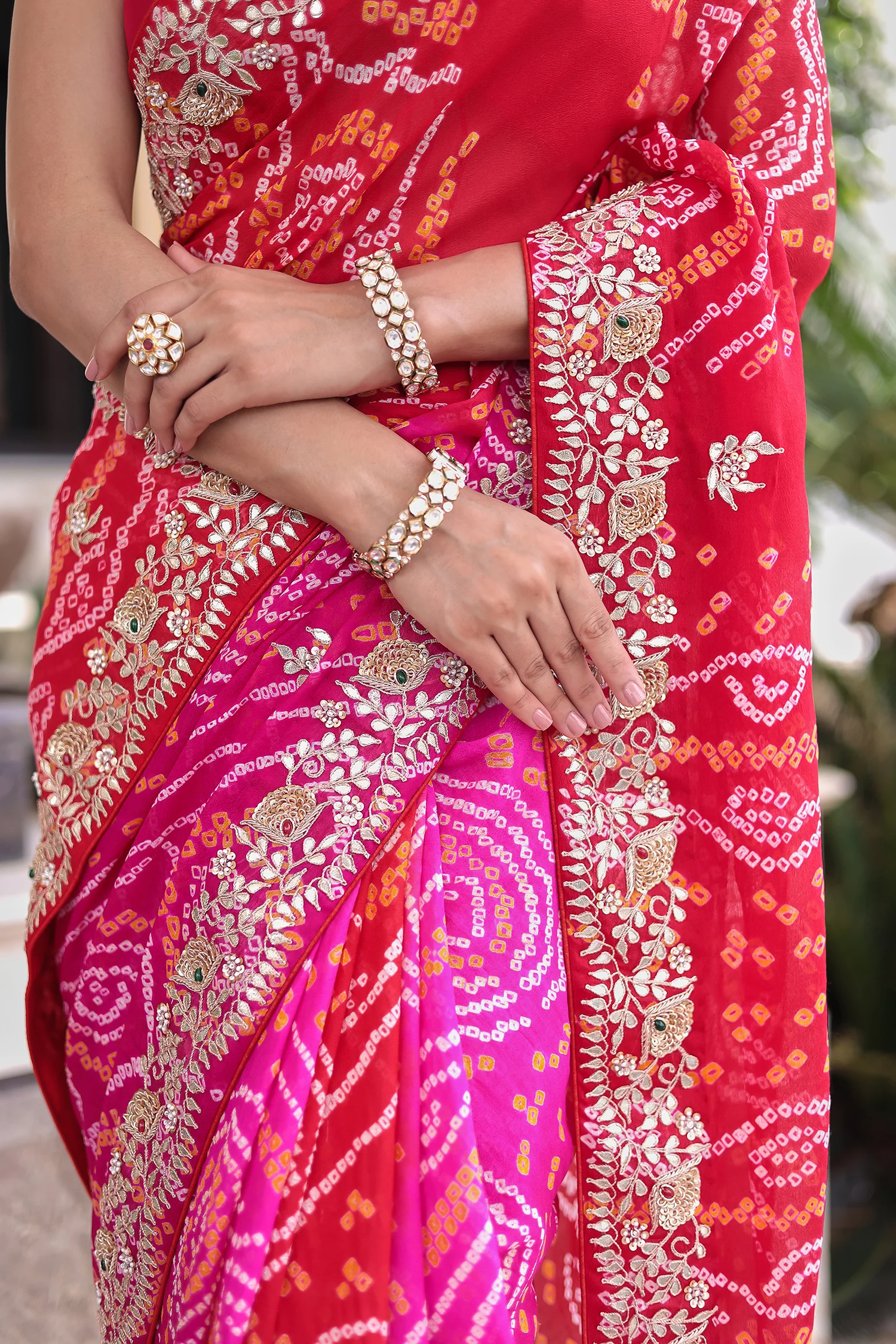 Bandhej Georgette Saree with Gota Patti and Thread work - Image 4