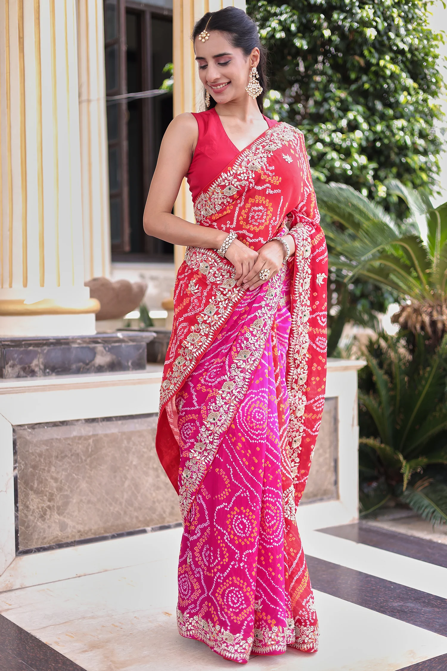 Bandhej Georgette Saree with Gota Patti and Thread work - Image 5
