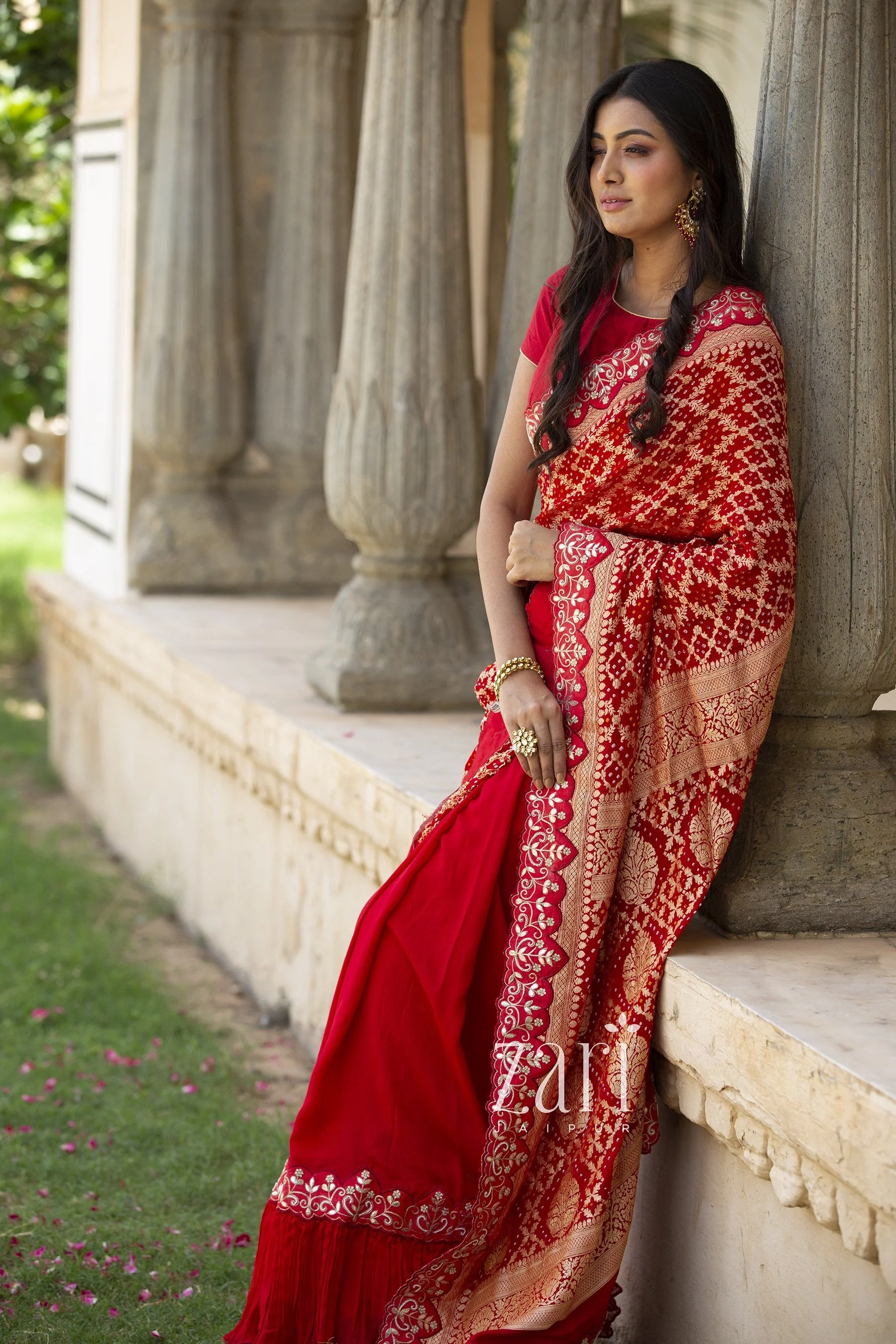 Handloom Georgette Silk Saree With Gota Patti and Pearl work. - Image 2