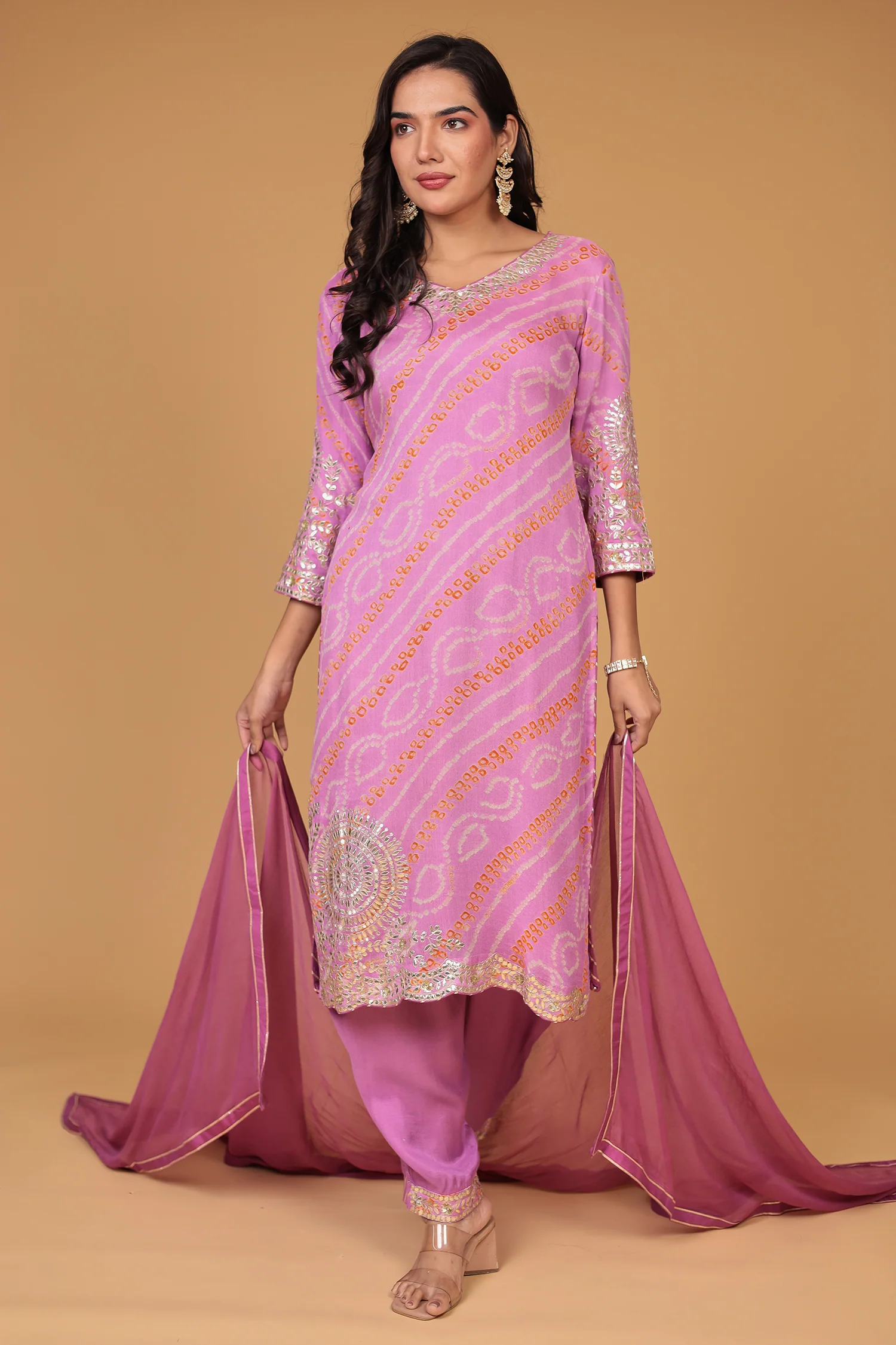 Bandhej Georgette Straight Suit with Aari and Gota Patti work - Image 3
