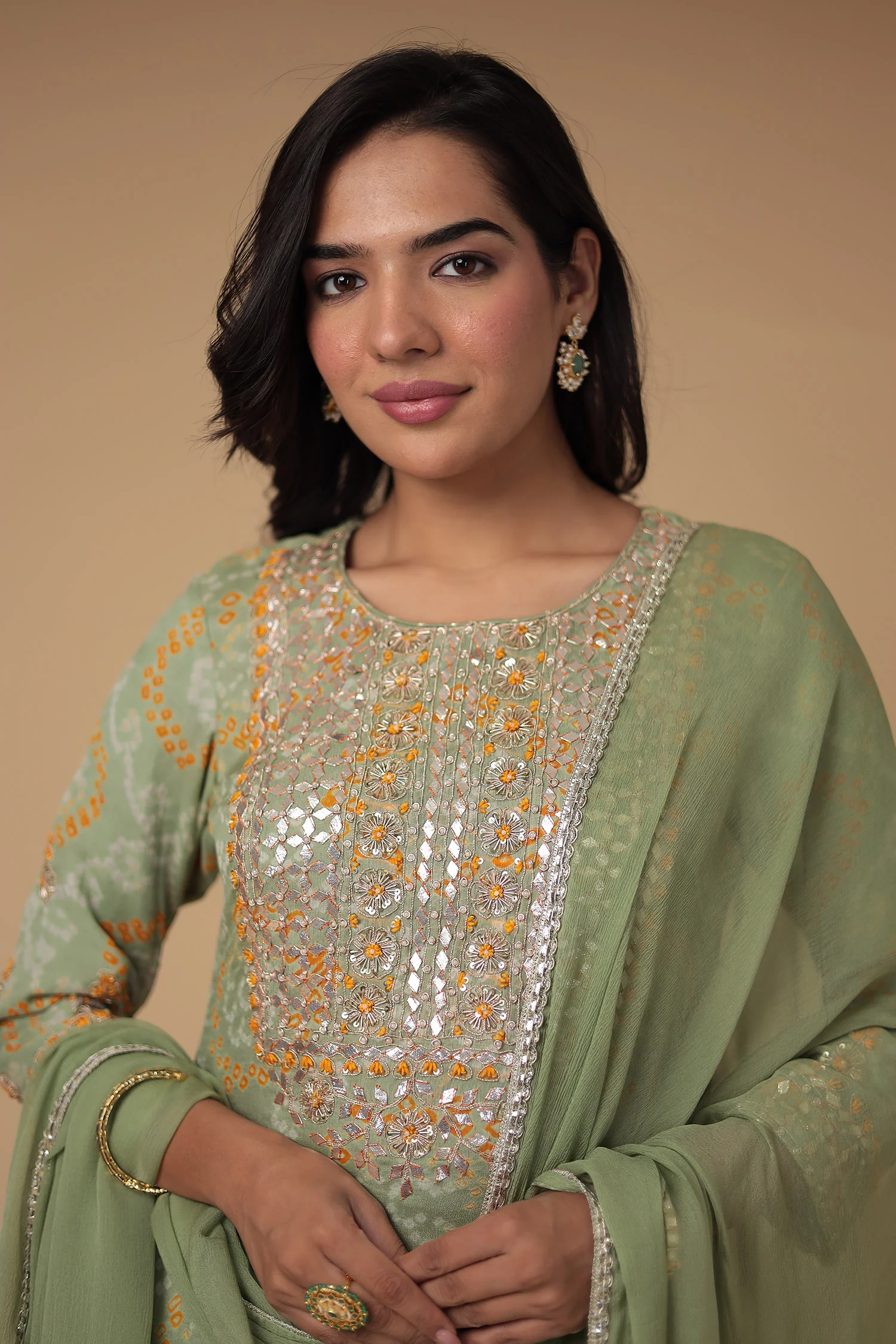 Bandhej Georgette Suit with Gota Patti and Thread work. - Image 2