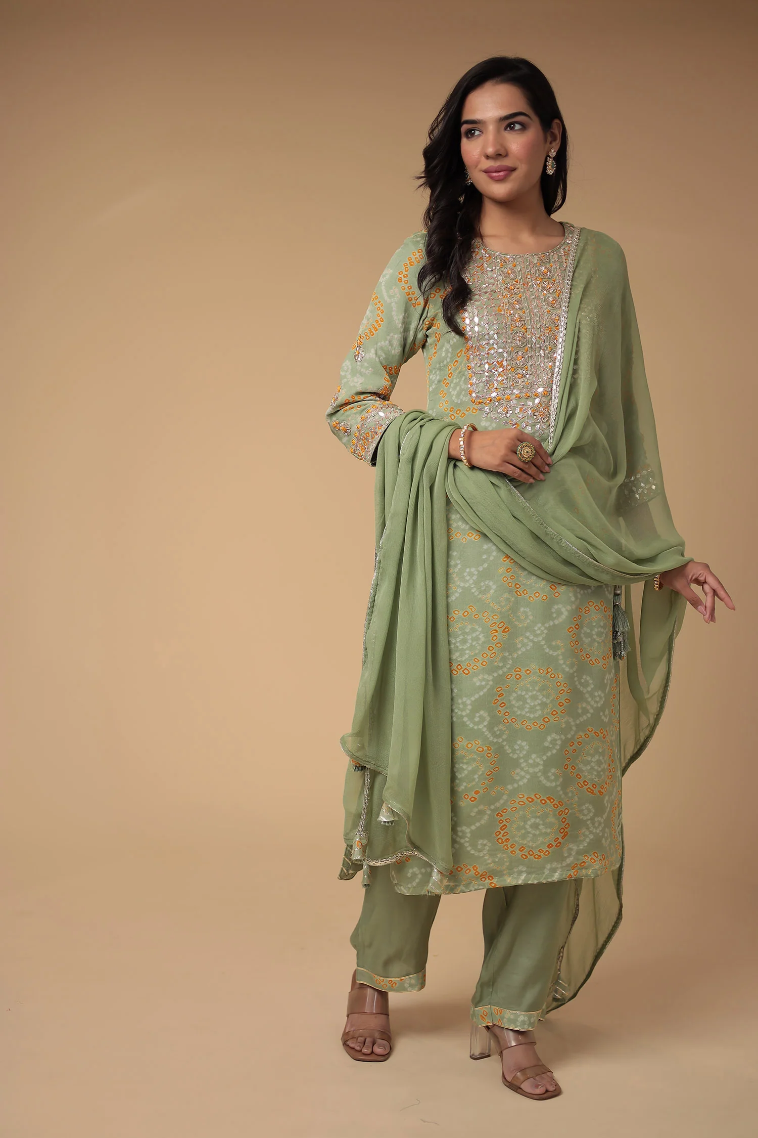 Bandhej Georgette Suit with Gota Patti and Thread work. - Image 3