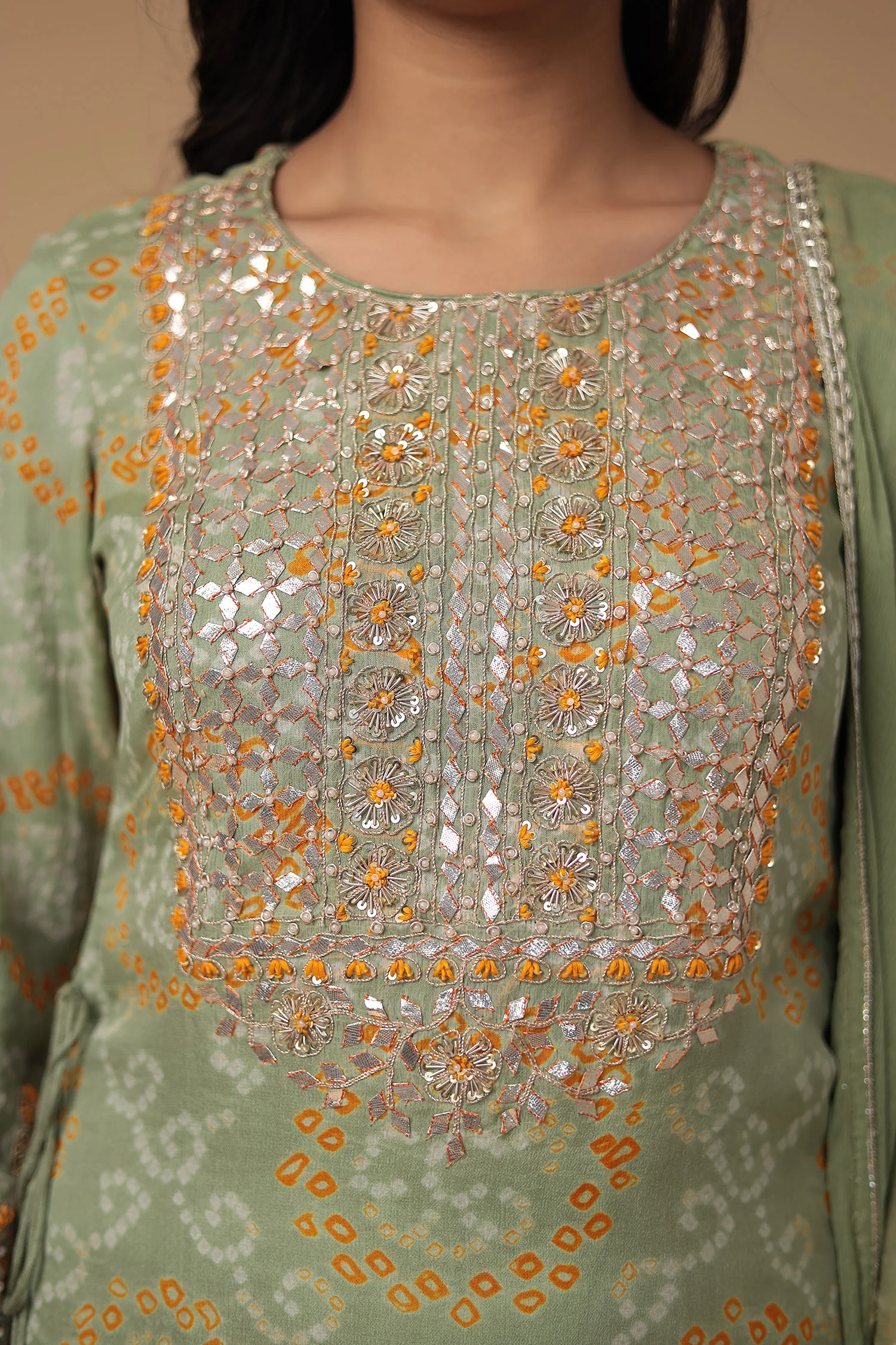 Bandhej Georgette Suit with Gota Patti and Thread work. - Image 4