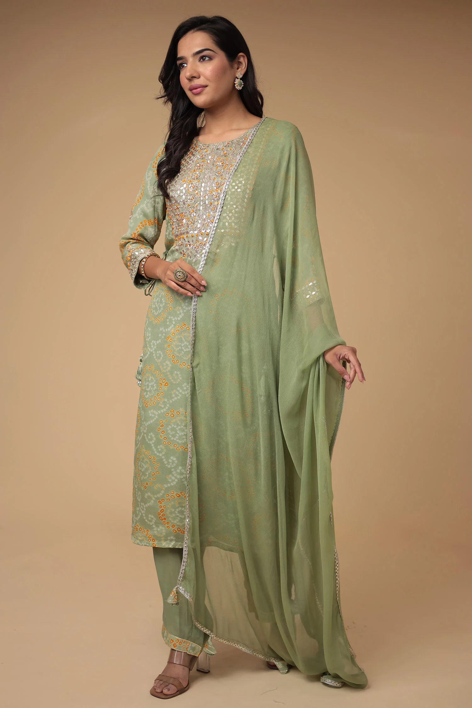 Bandhej Georgette Suit with Gota Patti and Thread work. - Image 5