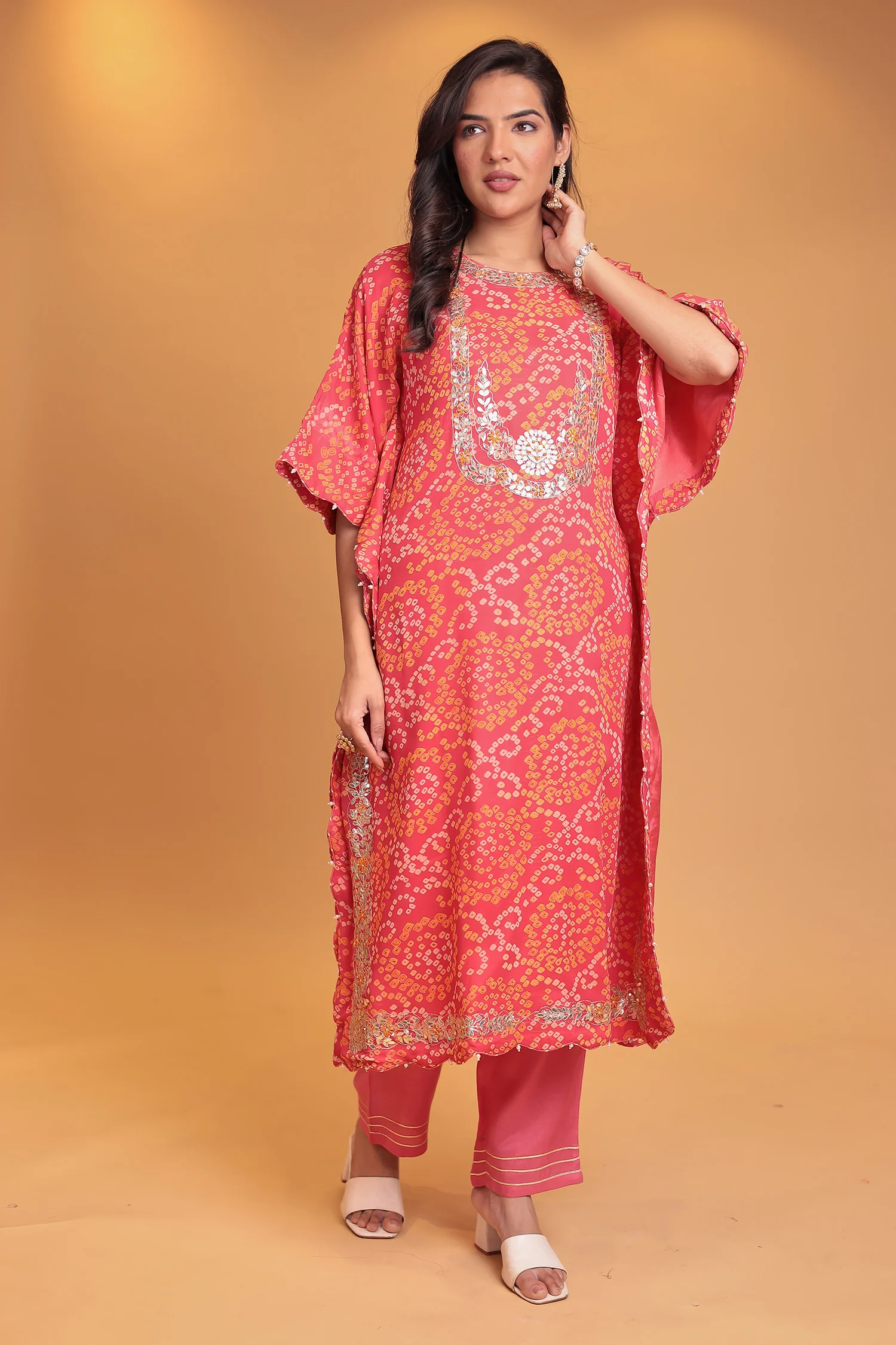 Bandhej Georgette Kaftan Suit with Gota Patti, Thread and Zardozi work - Image 9