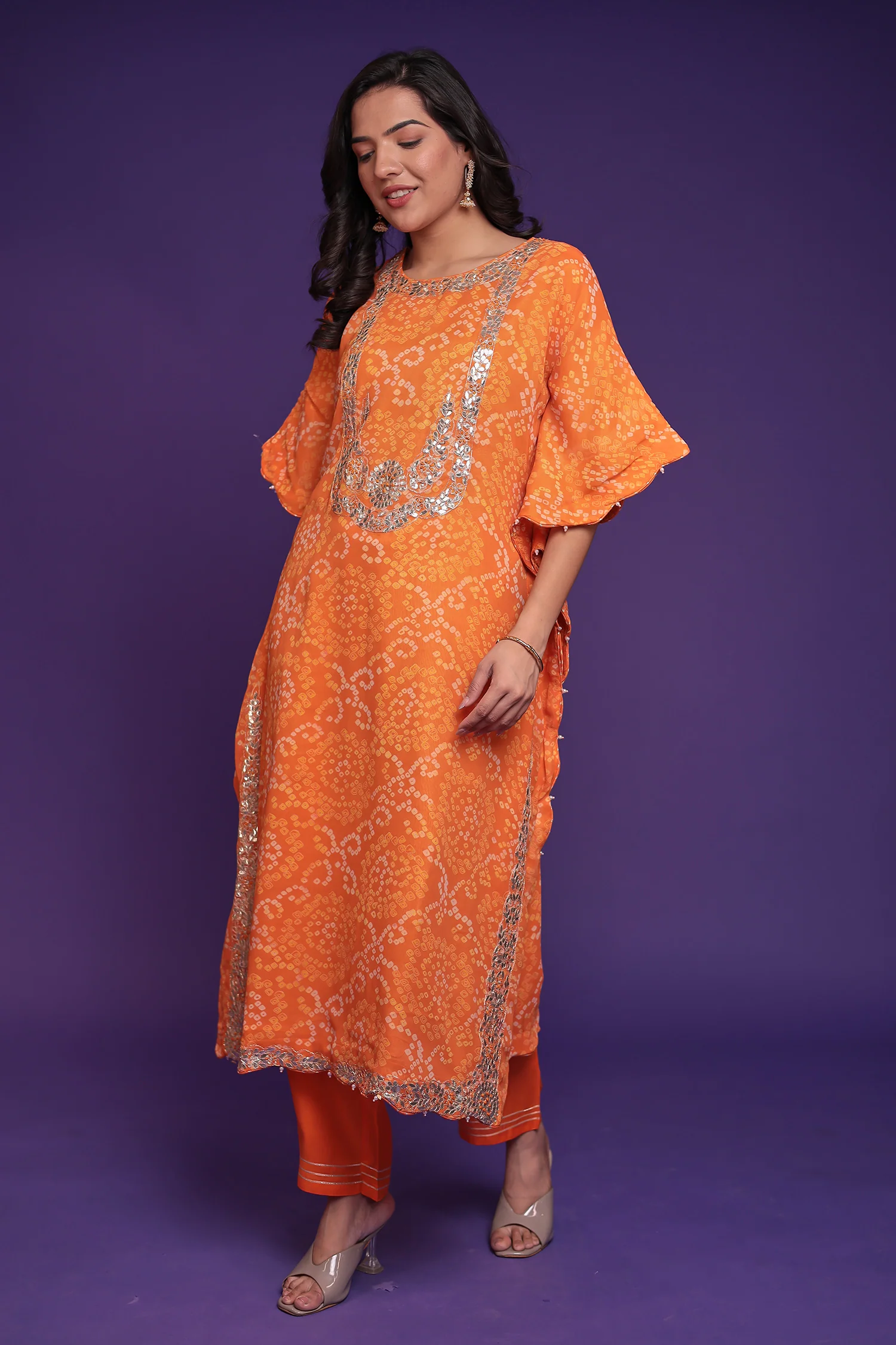 Bandhej Georgette Kaftan Suit with Gota Patti, Thread and Zardozi work - Image 12