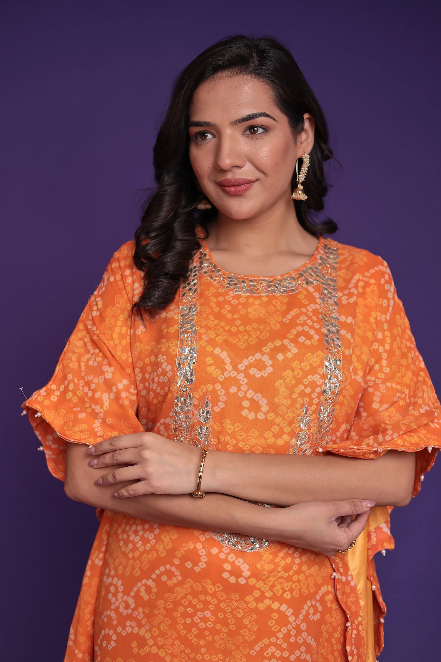 Bandhej Georgette Kaftan Suit with Gota Patti, Thread and Zardozi work - Image 9