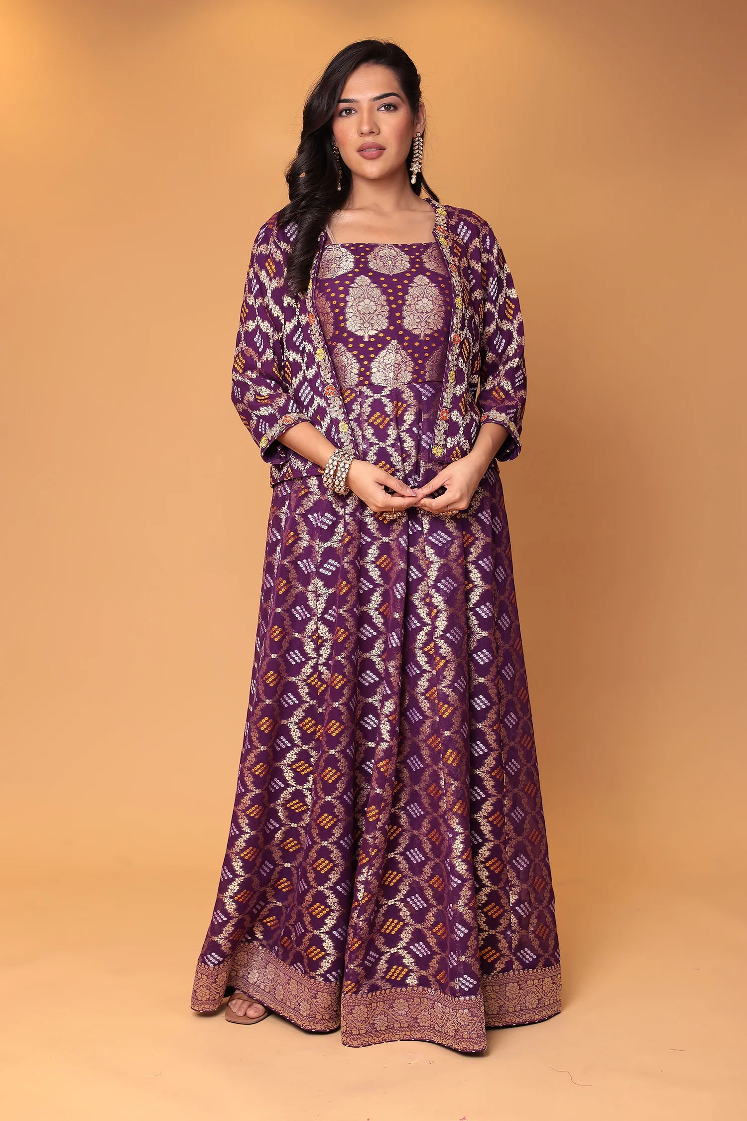 Ghatchola Jacket Style Floor Length Georgette Suit with Gota Patti and Zardozi work - Image 9