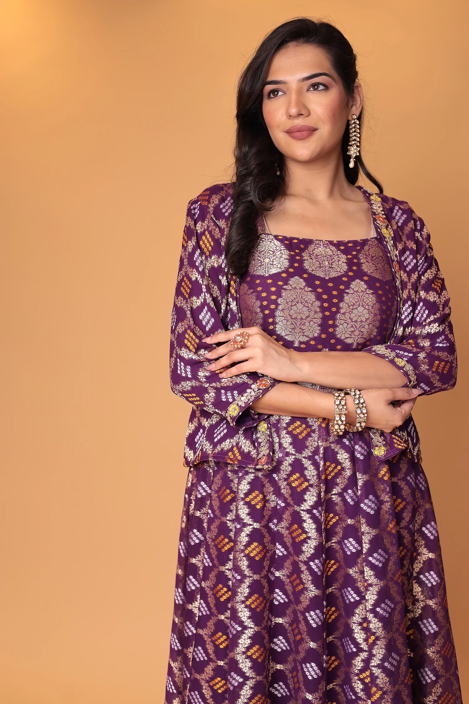 Ghatchola Jacket Style Floor Length Georgette Suit with Gota Patti and Zardozi work - Image 3