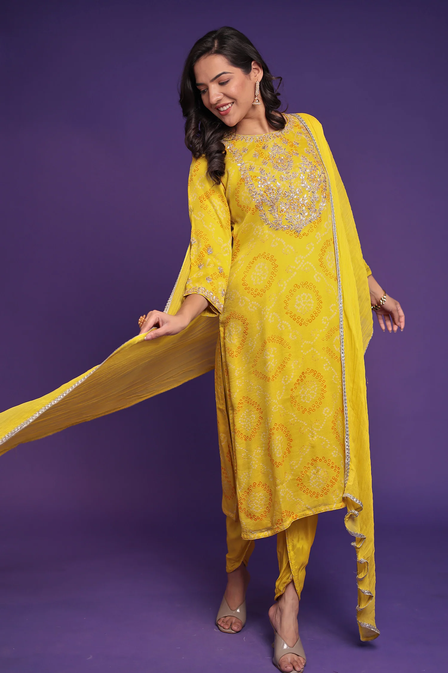 Bandhej Georgette Suit Embroidered with Gota Patti work - Image 3