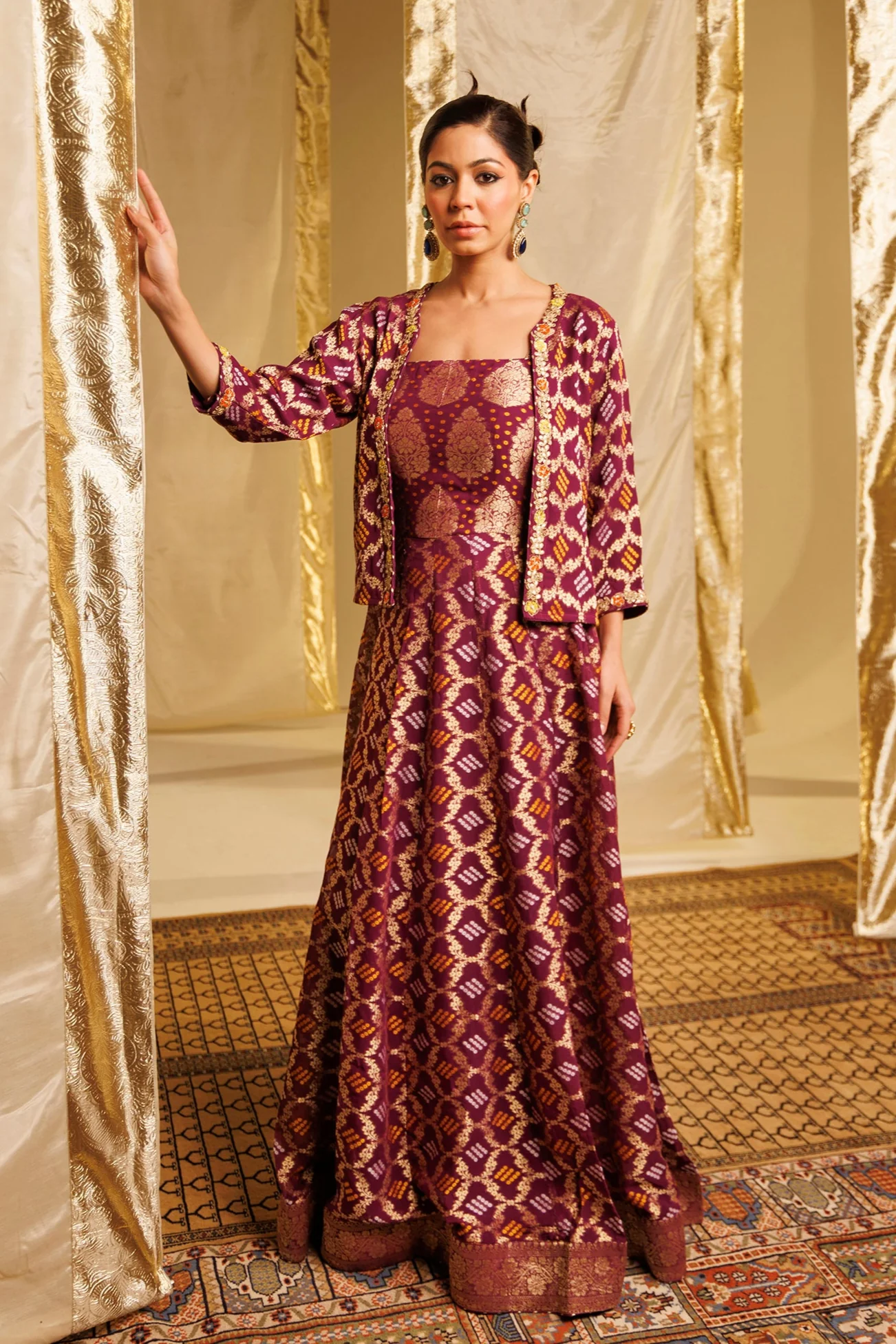 Ghatchola Jacket Style Floor Length Georgette Suit with Gota Patti and Zardozi work - Image 3
