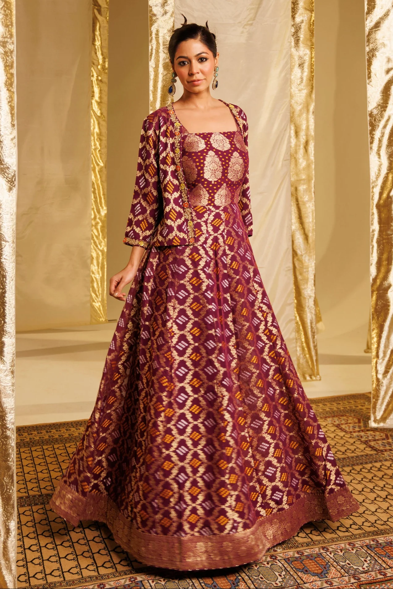 Ghatchola Jacket Style Floor Length Georgette Suit with Gota Patti and Zardozi work - Image 4