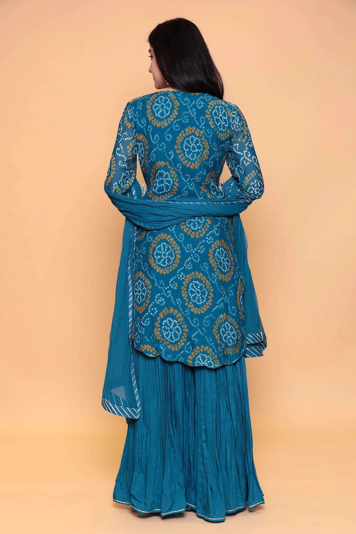 Bandhej Georgette Sharara Suit with Gota Patti work. - Image 4