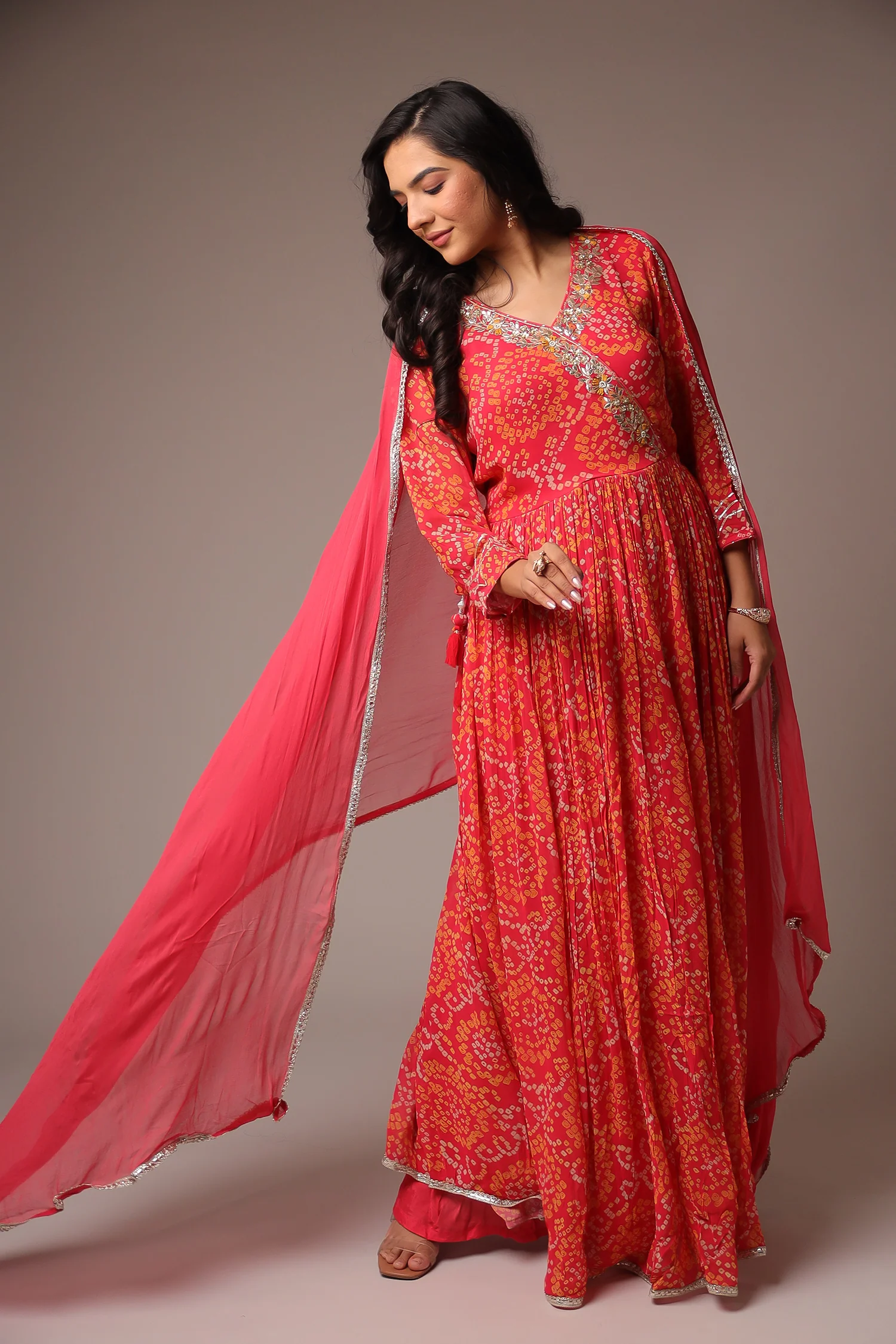 Bandhej Anarkali Georgette Suit with Gota Patti work. - Image 10