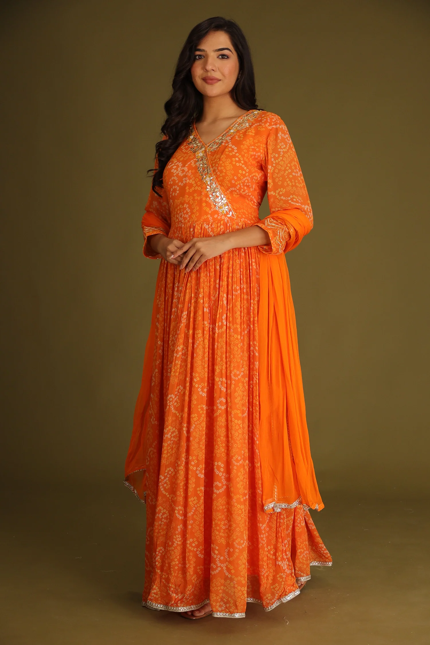 Bandhej Georgette Anarkali Suit With Gota Patti Work - Image 11