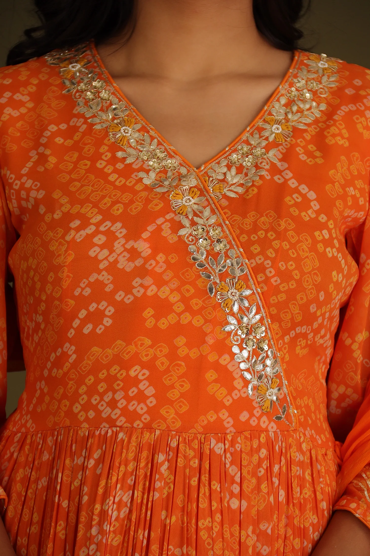 Bandhej Georgette Anarkali Suit With Gota Patti Work - Image 12