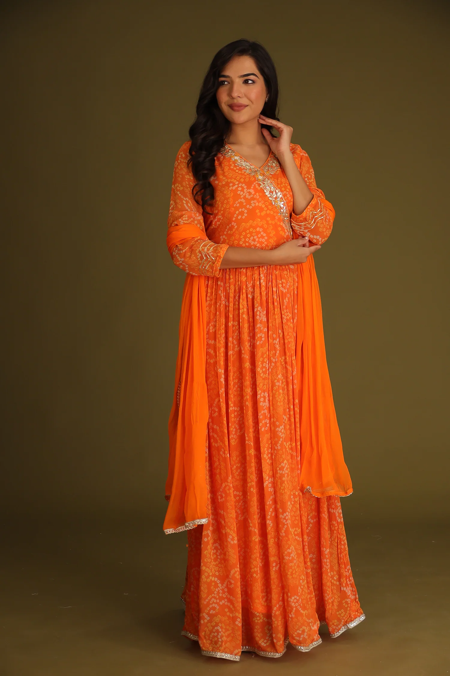 Bandhej Georgette Anarkali Suit With Gota Patti Work - Image 8