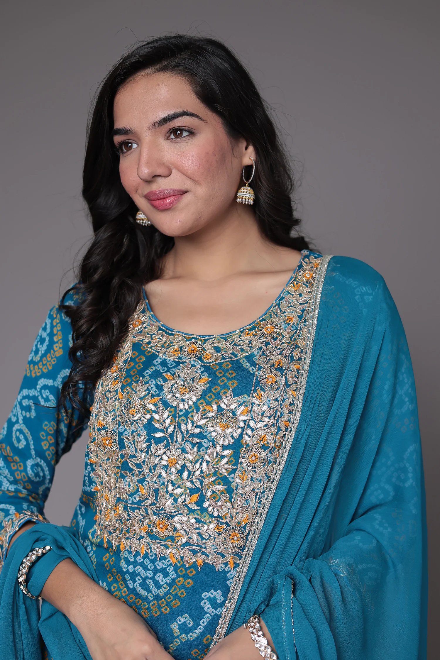 Bandhej Georgette Suit Embroidered with Gota Patti and Zardozi work - Image 2