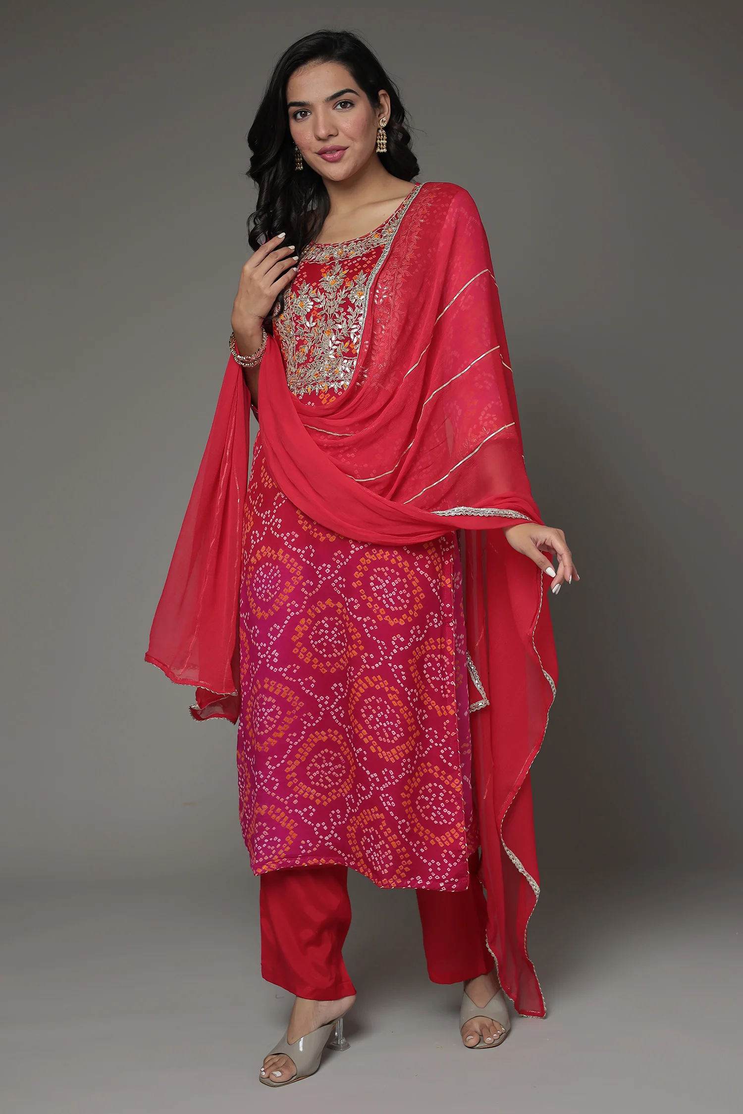 Bandhej Georgette Suit Embroidered with Gota Patti and Zardozi work - Image 12