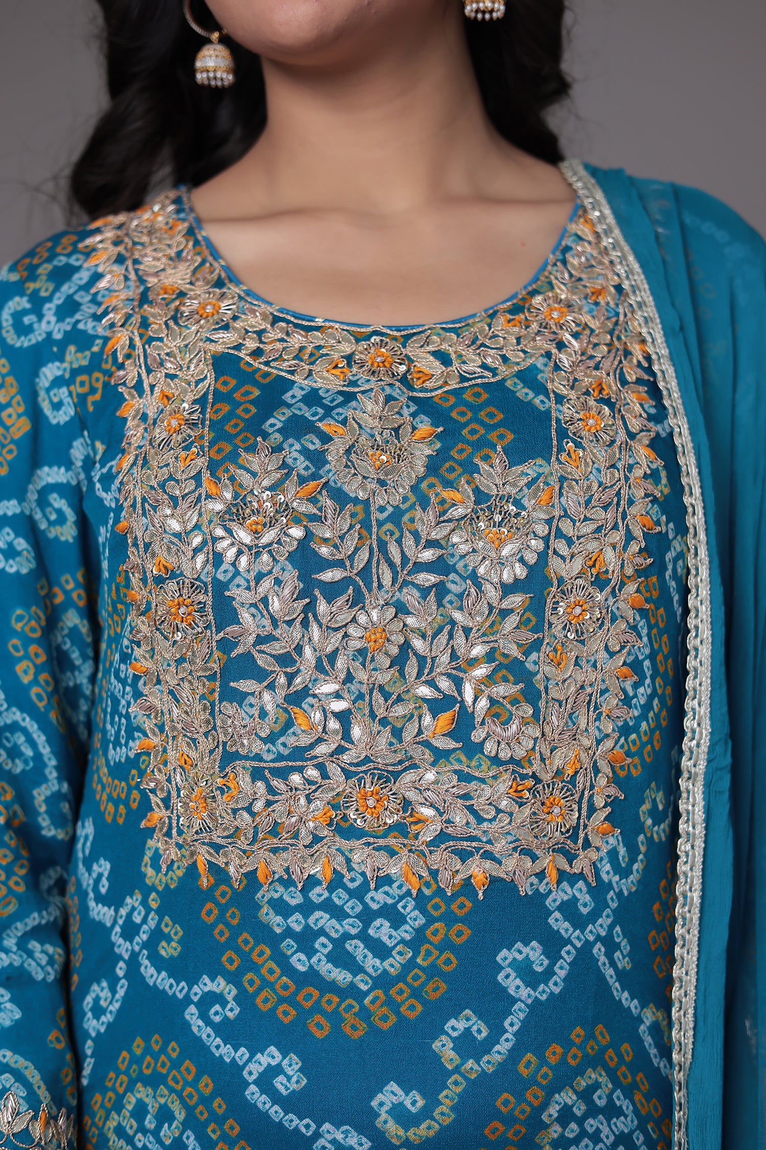 Bandhej Georgette Suit Embroidered with Gota Patti and Zardozi work - Image 19