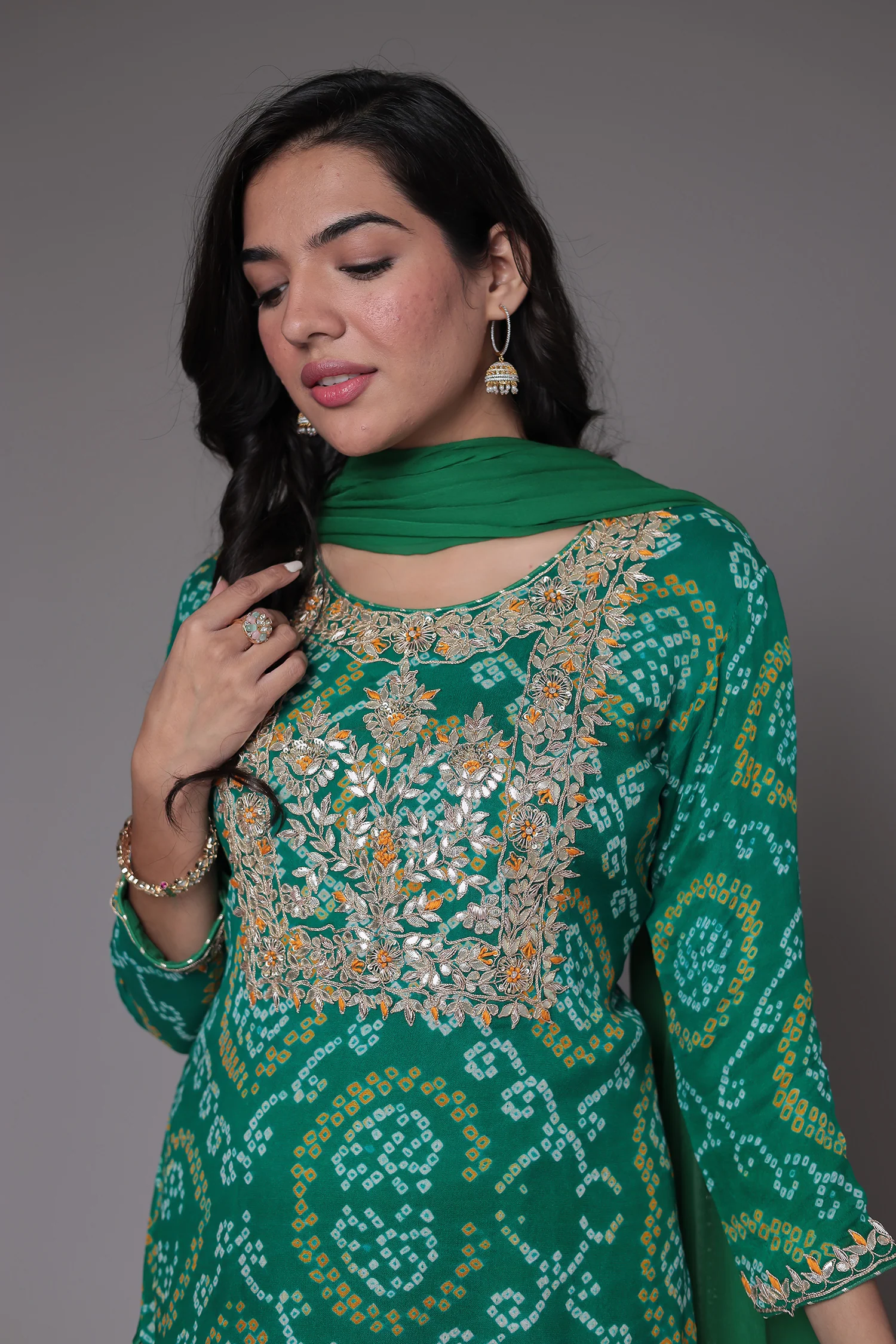 Bandhej Georgette Suit Embroidered with Gota Patti and Zardozi work - Image 2