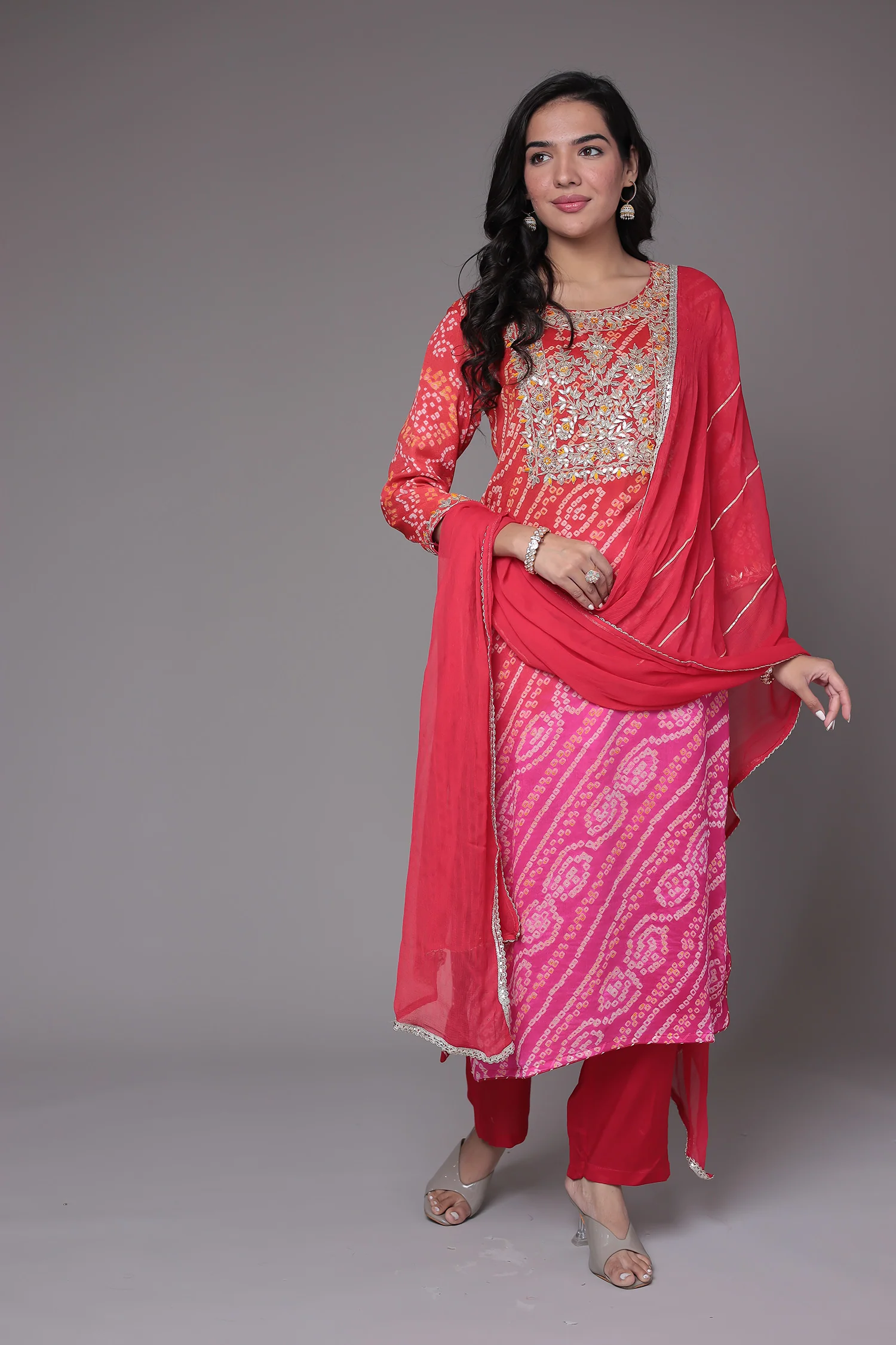 Bandhej Georgette Suit Embroidered with Gota Patti and Zardozi work - Image 24