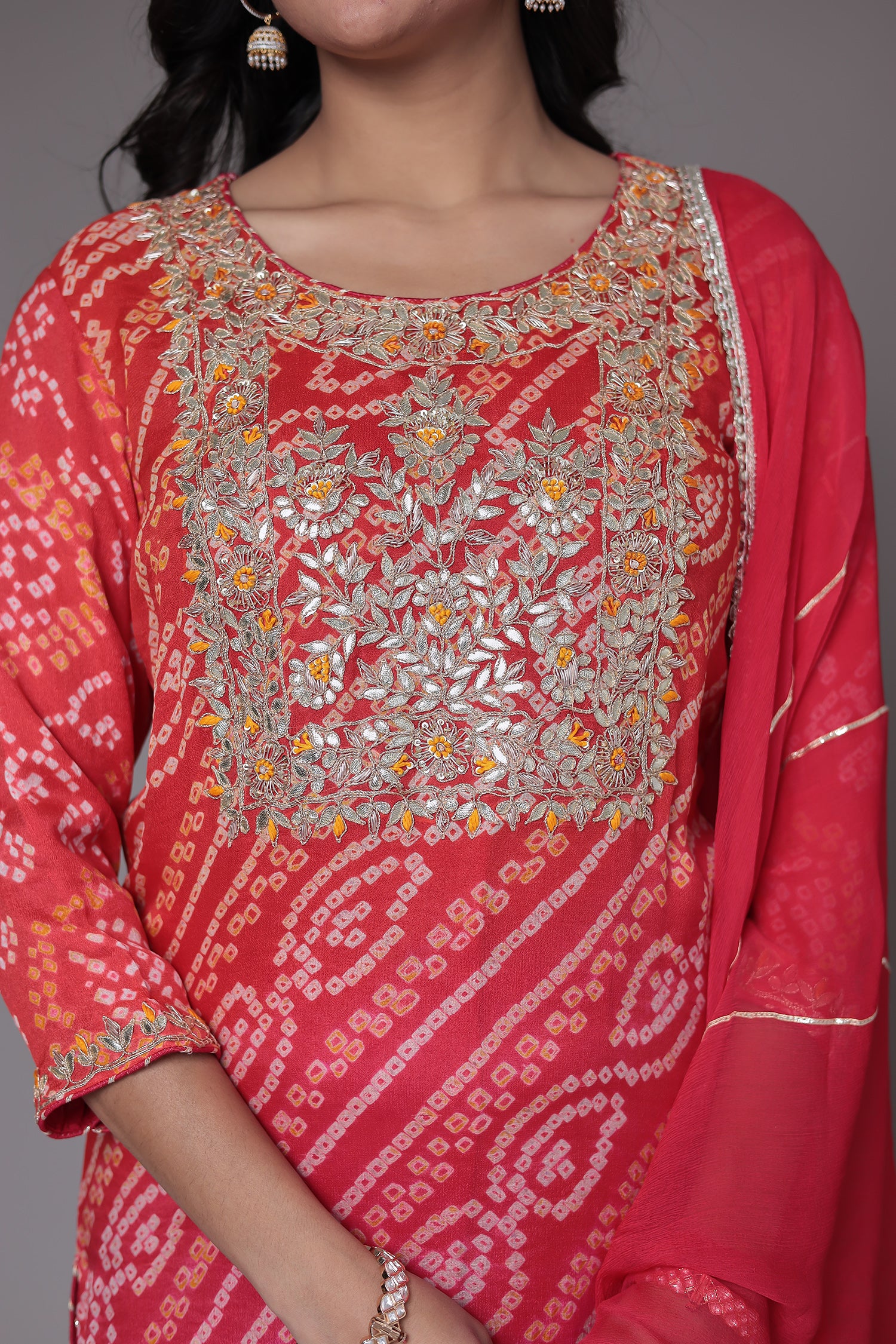 Bandhej Georgette Suit Embroidered with Gota Patti and Zardozi work - Image 25