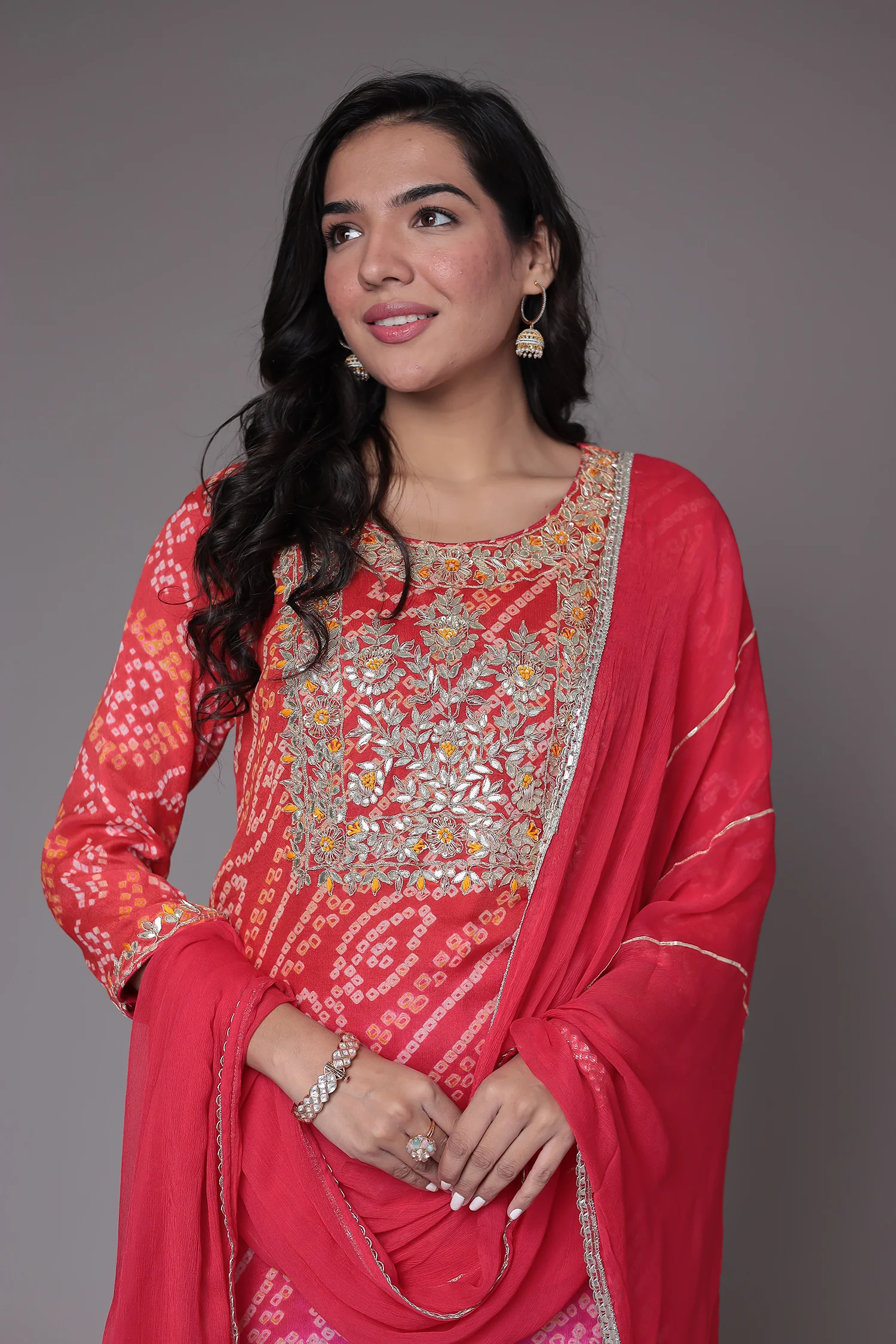Bandhej Georgette Suit Embroidered with Gota Patti and Zardozi work - Image 2