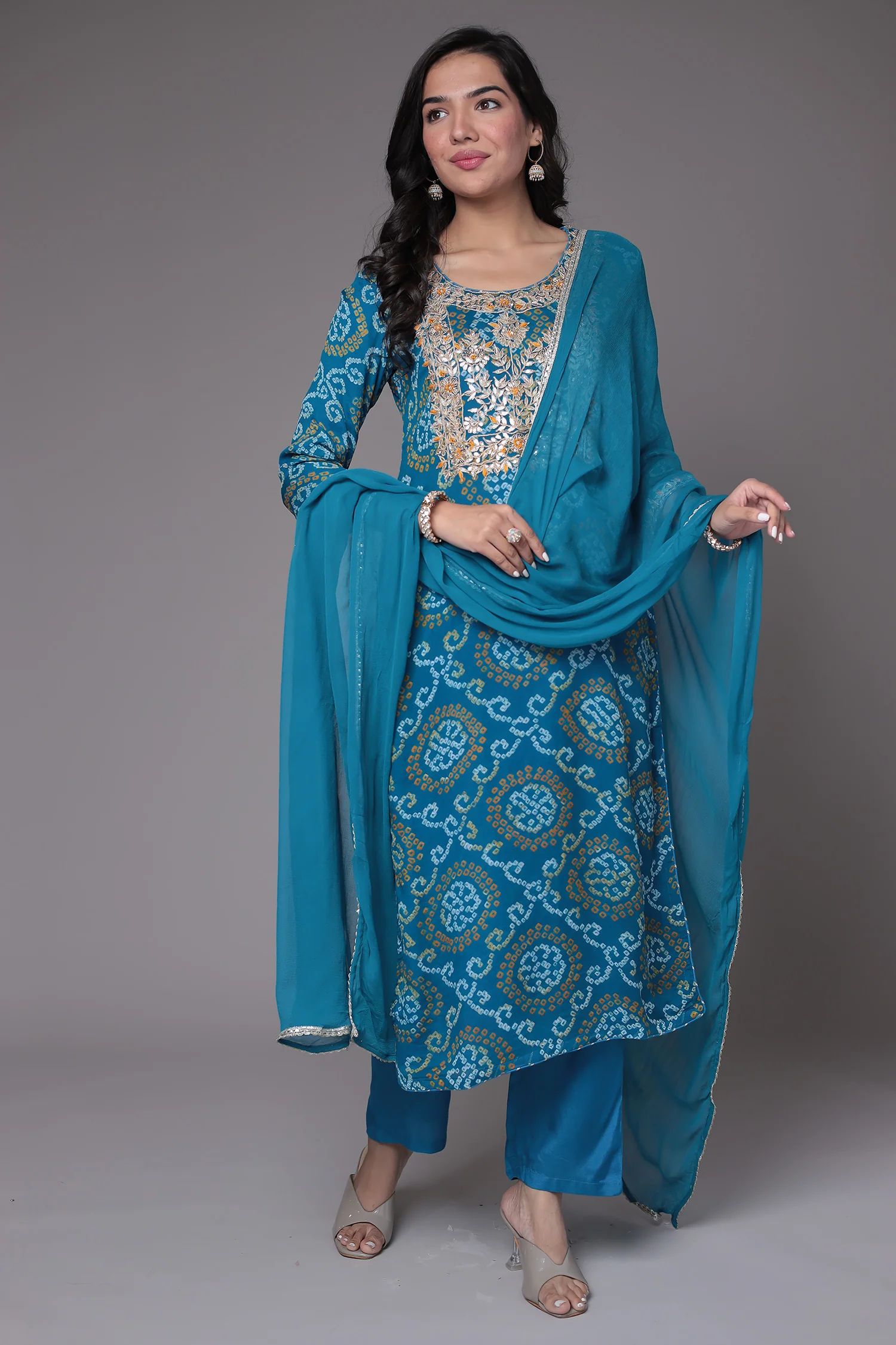 Bandhej Georgette Suit Embroidered with Gota Patti and Zardozi work - Image 24