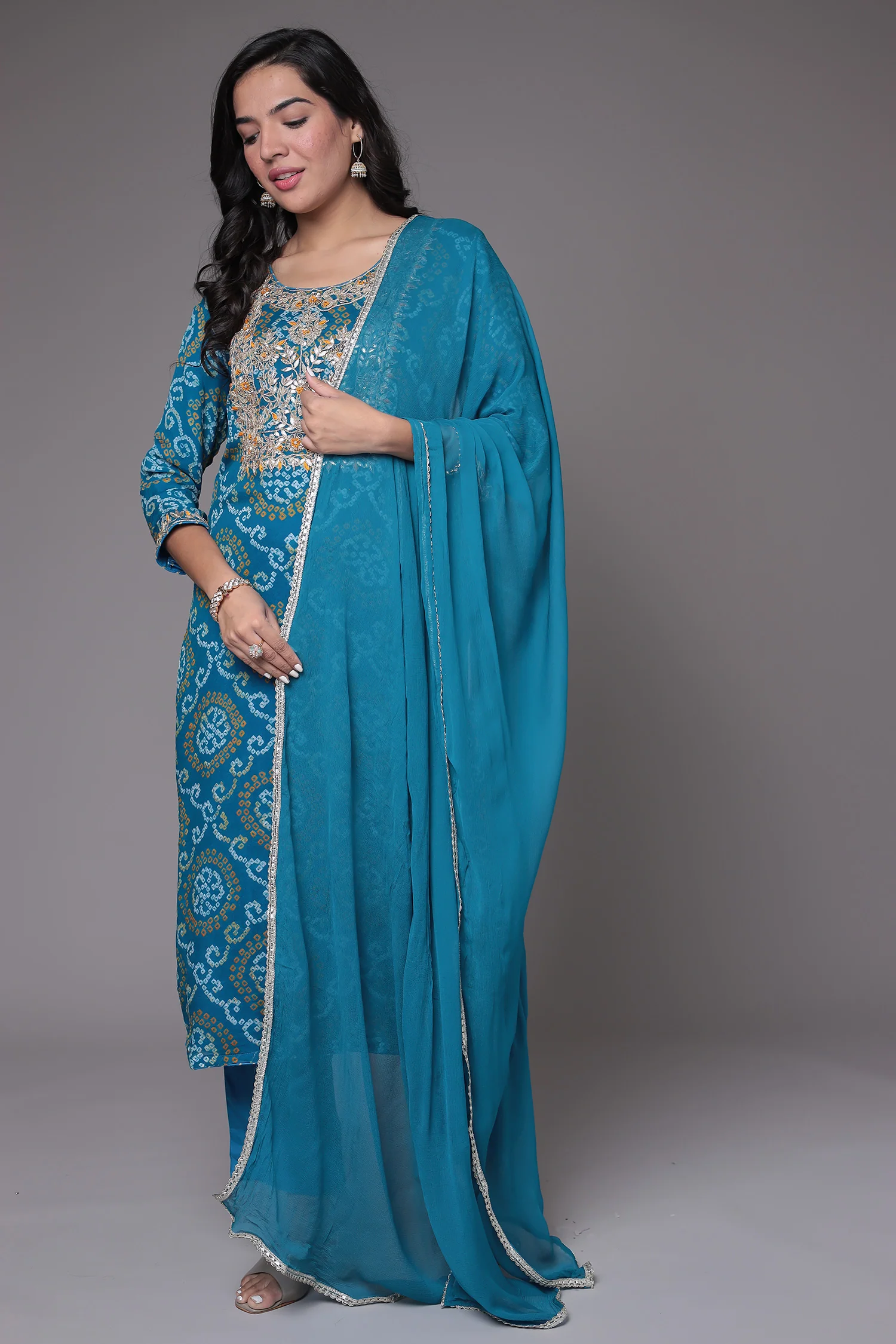 Bandhej Georgette Suit Embroidered with Gota Patti and Zardozi work - Image 26
