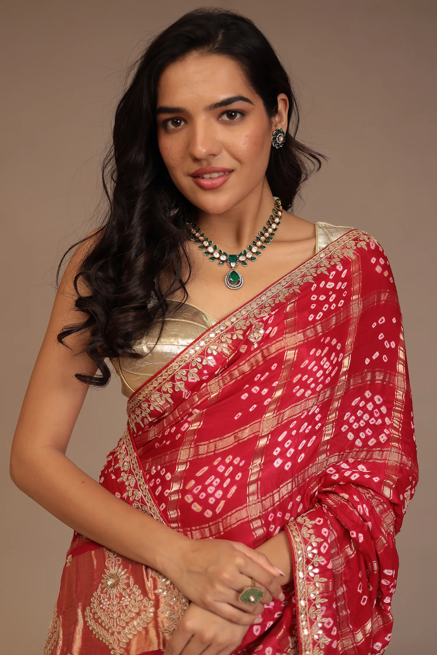 Bandhej Ghatchola Gajji silk Saree with Dori, Gota Patti work. - Image 2