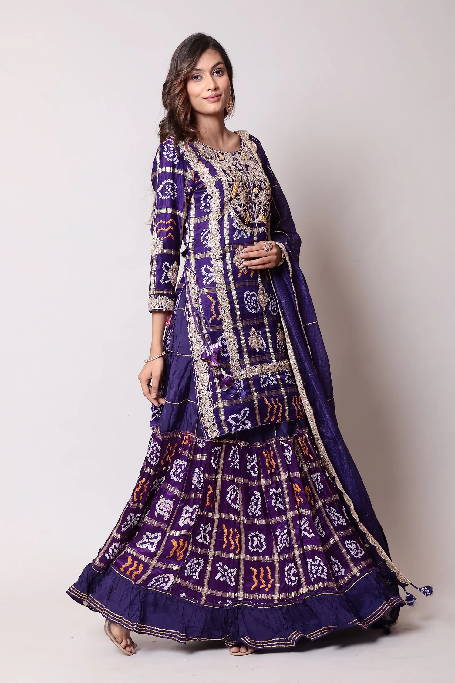 Ghatchola Silk Straight Suit with Bandhej Skirt - Image 3