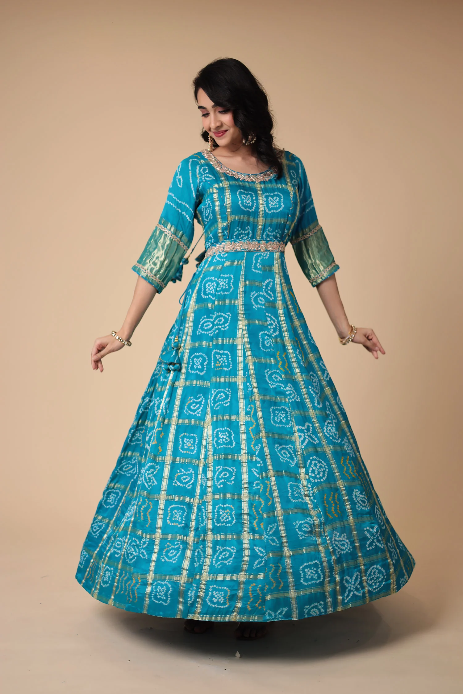 Bandhej Anarkali Ghatchola Silk Suit with Zardozi work - Image 6