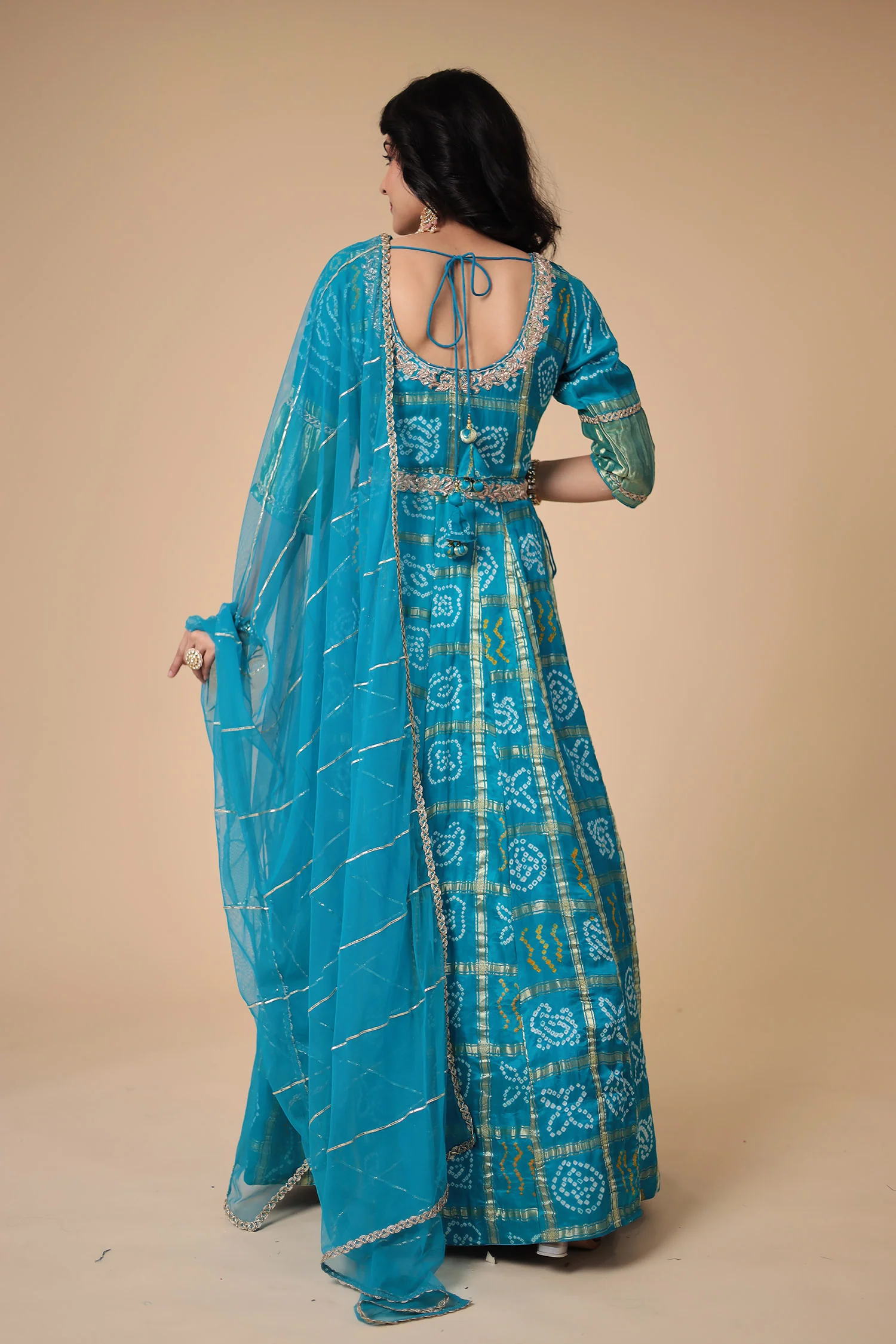Bandhej Anarkali Ghatchola Silk Suit with Zardozi work - Image 7
