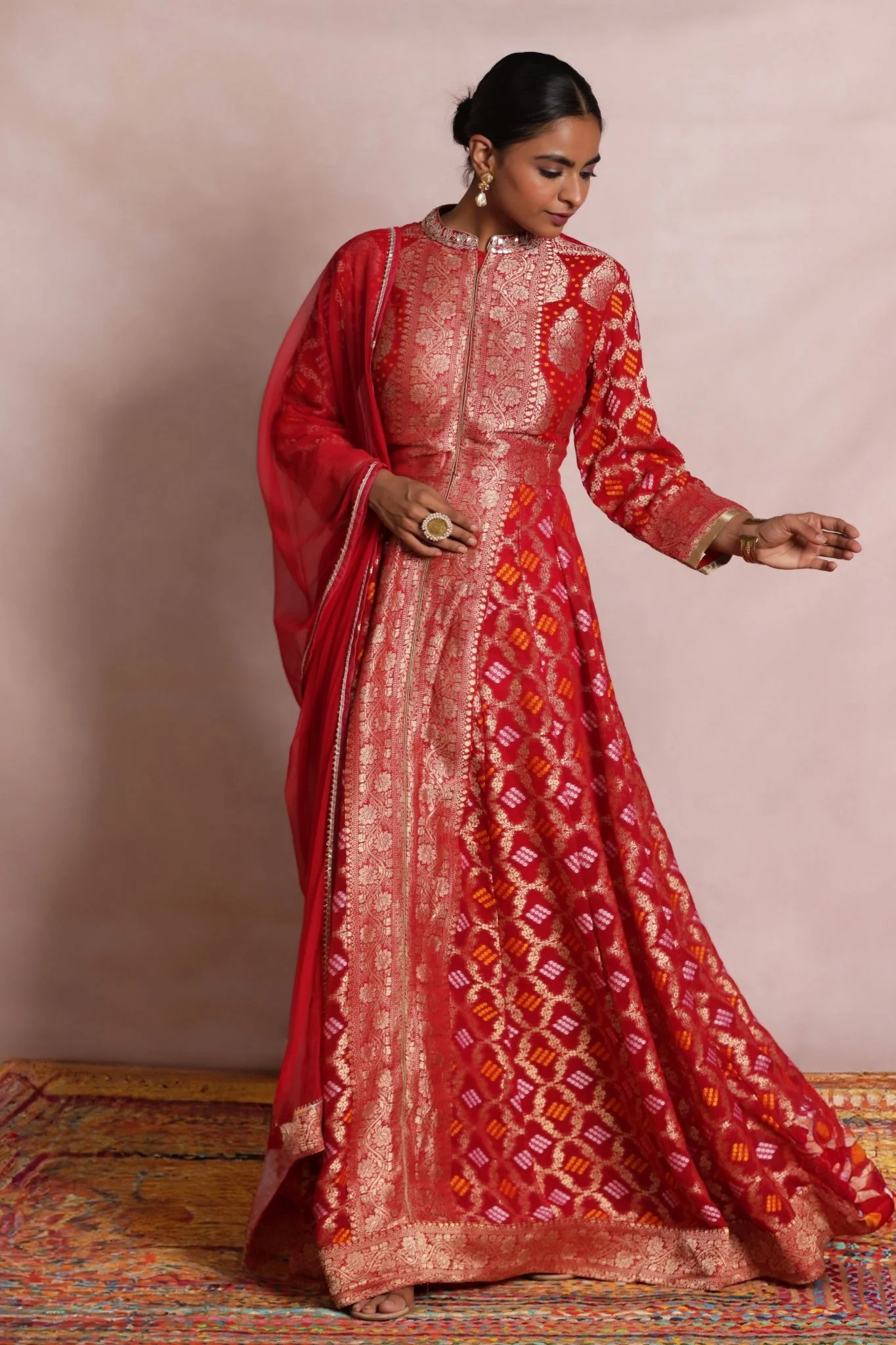 Bandhej Anarkali Handloom Georgette Suit - Image 3