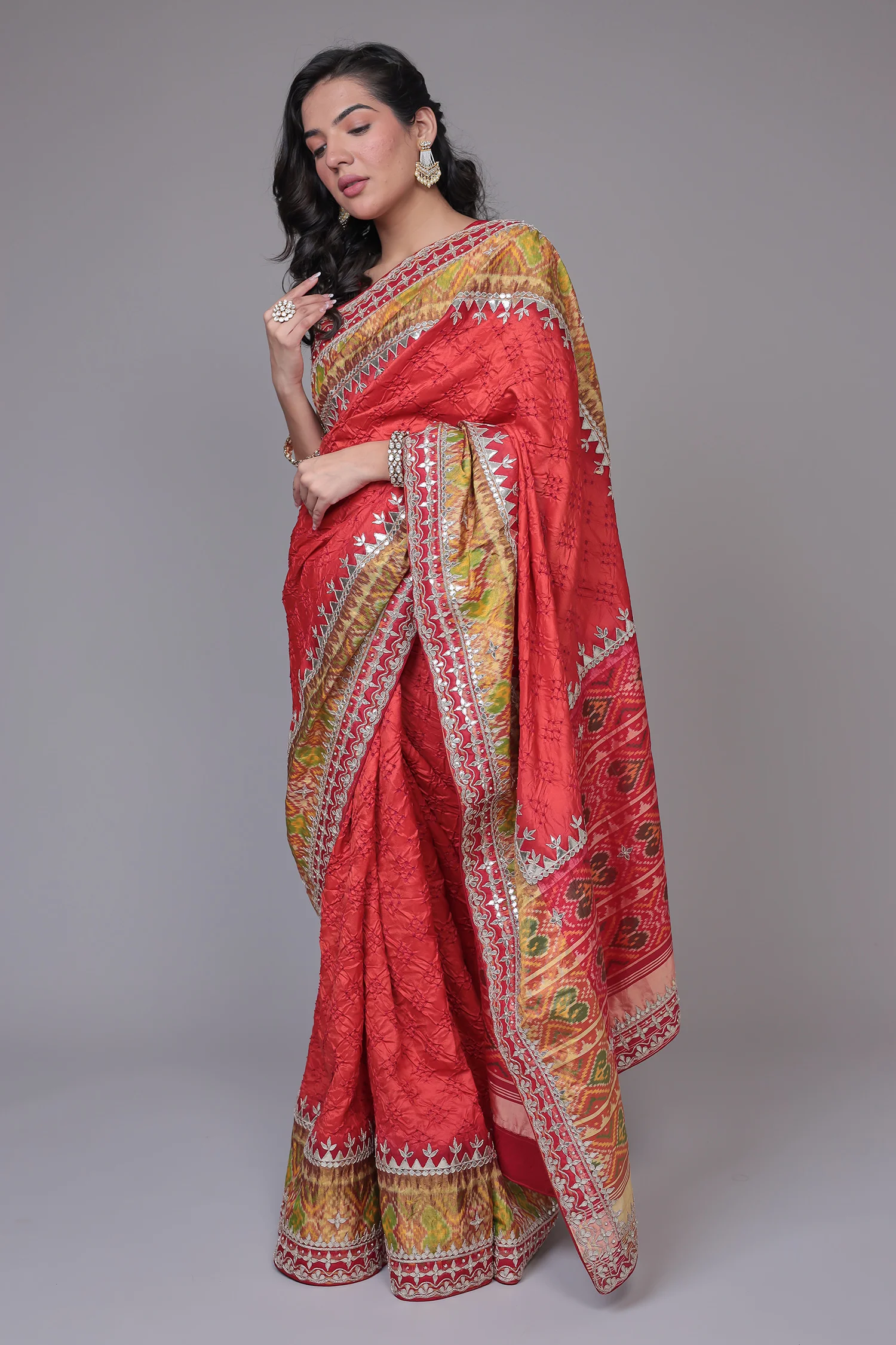Bandhej Patola Silk Saree with Gota Patti work - Image 5