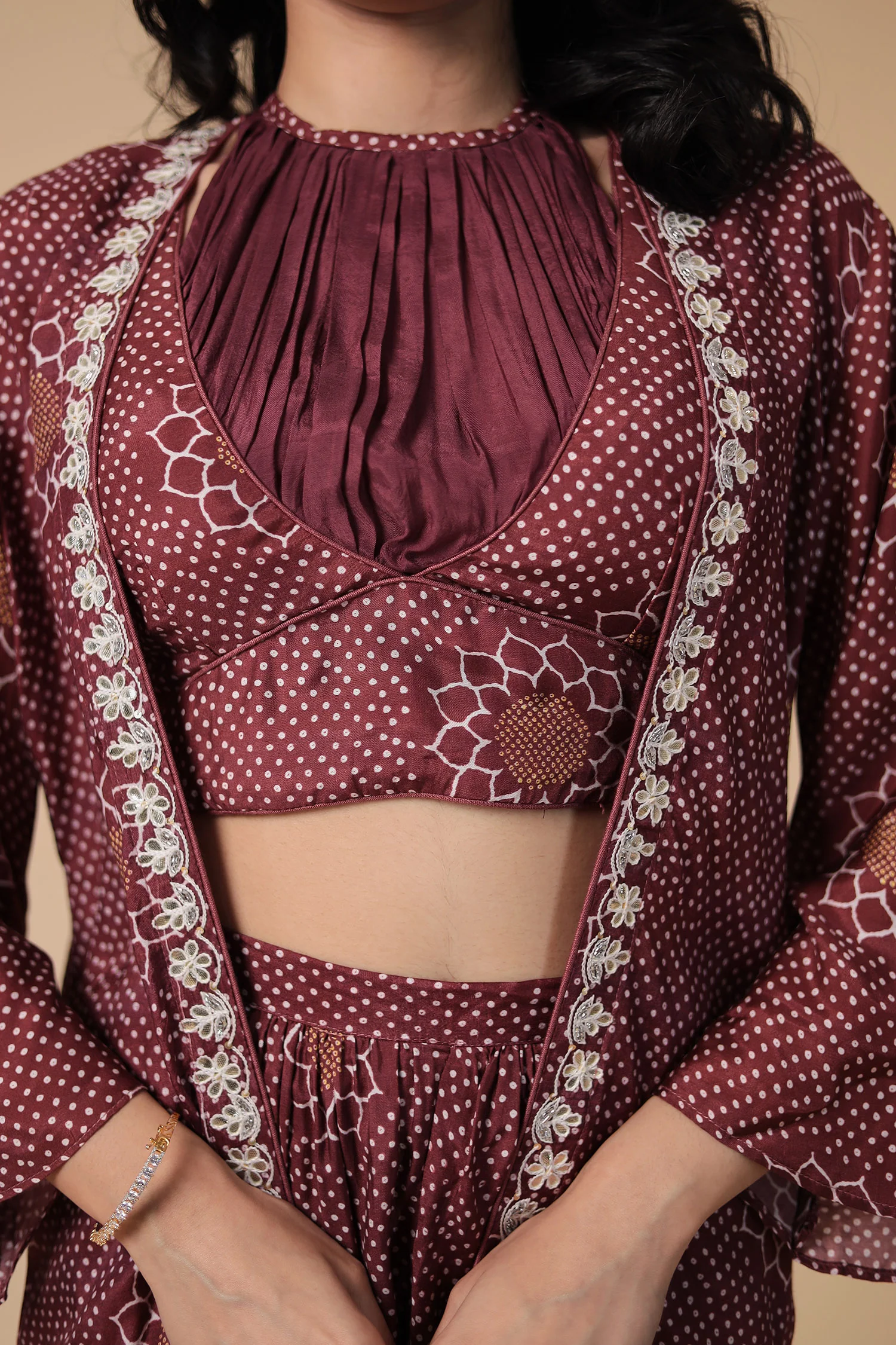 Bandhej Silk Blend Indowestern with Embroidered work - Image 4