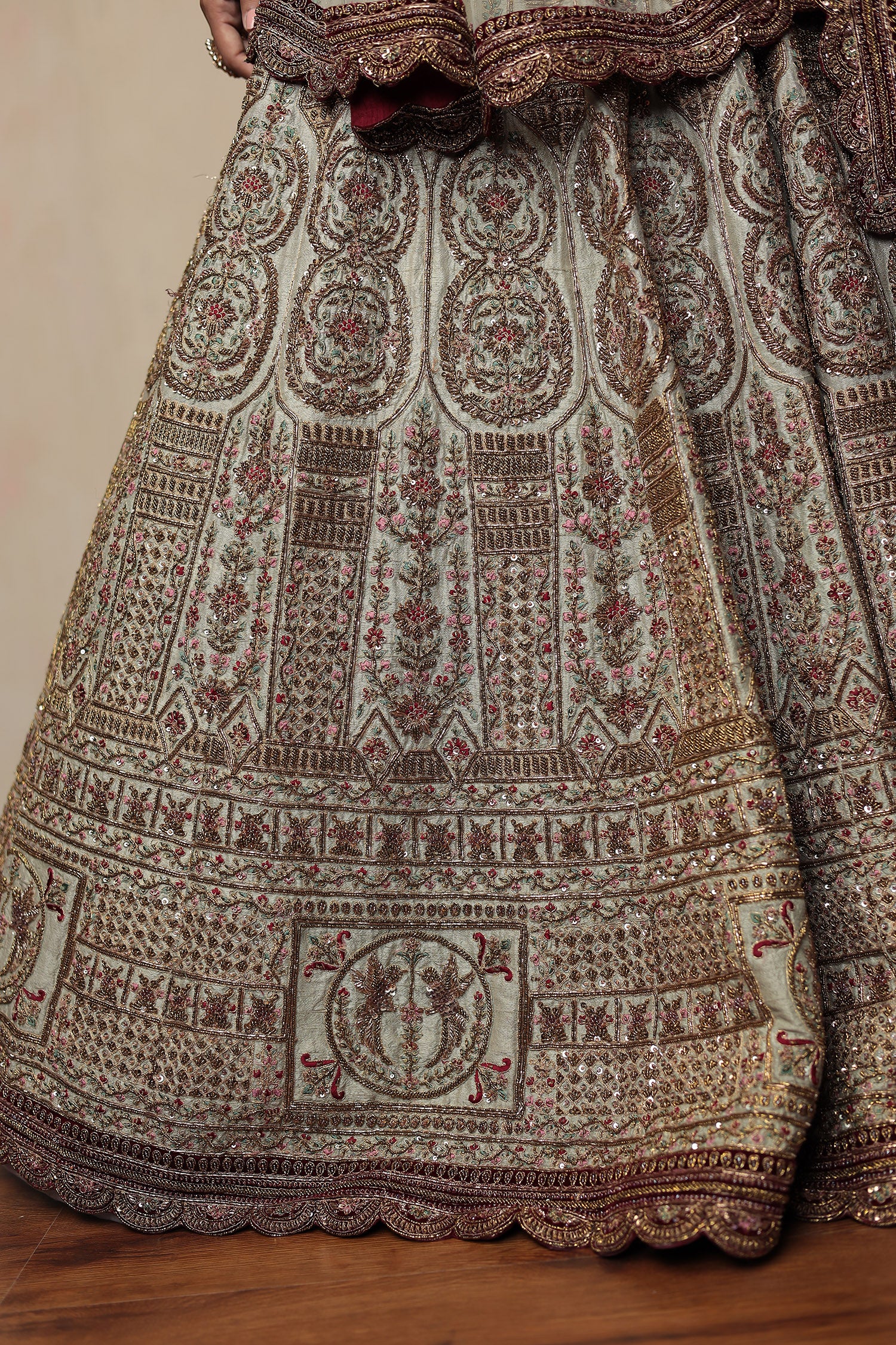 Raw Silk Bridal Lehenga Traditionally Enhanced with Contrast Bandhej Dupatta - Image 6