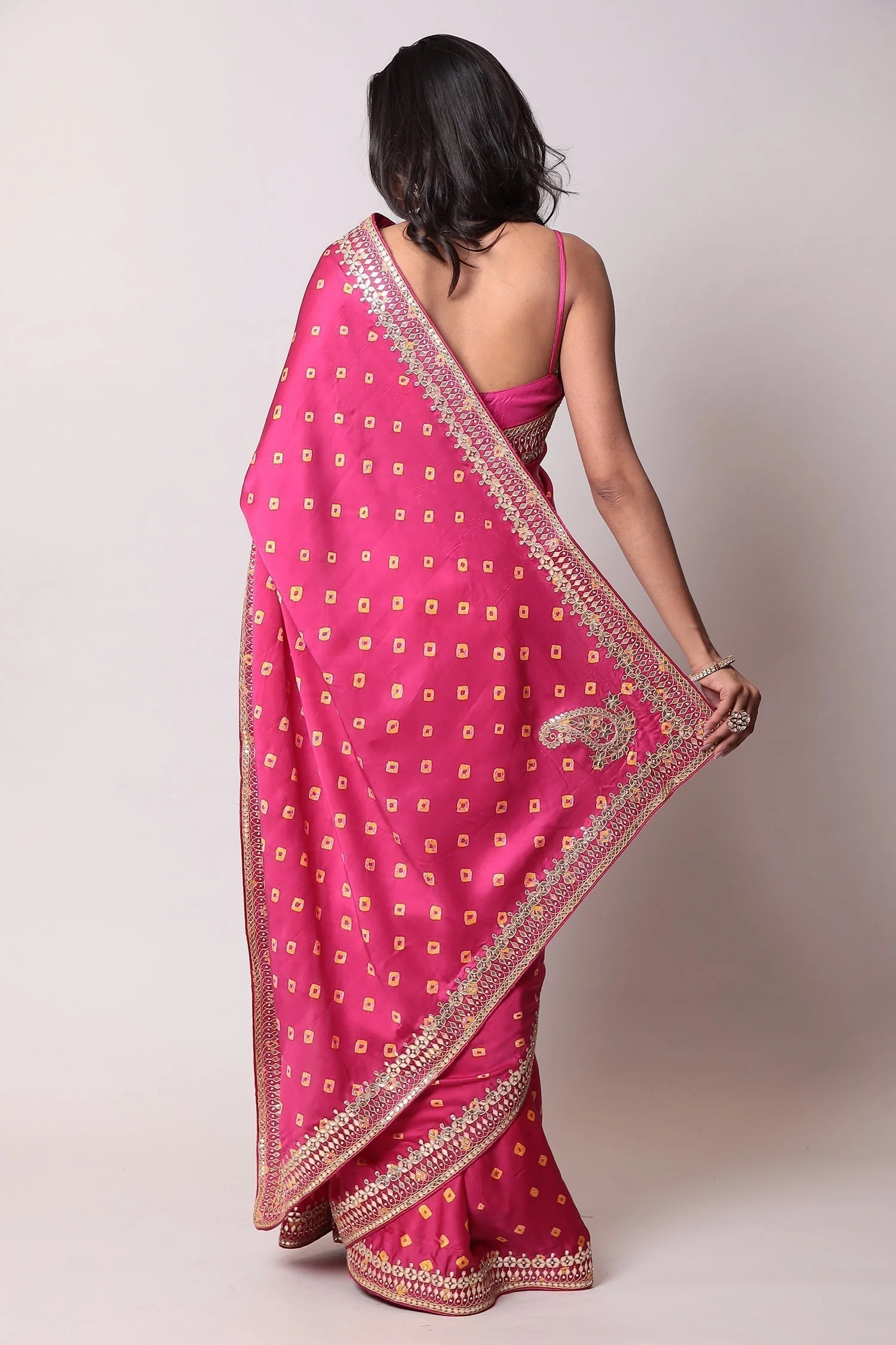 Bandhej Satin Silk Saree with Gota Patti work - Image 4