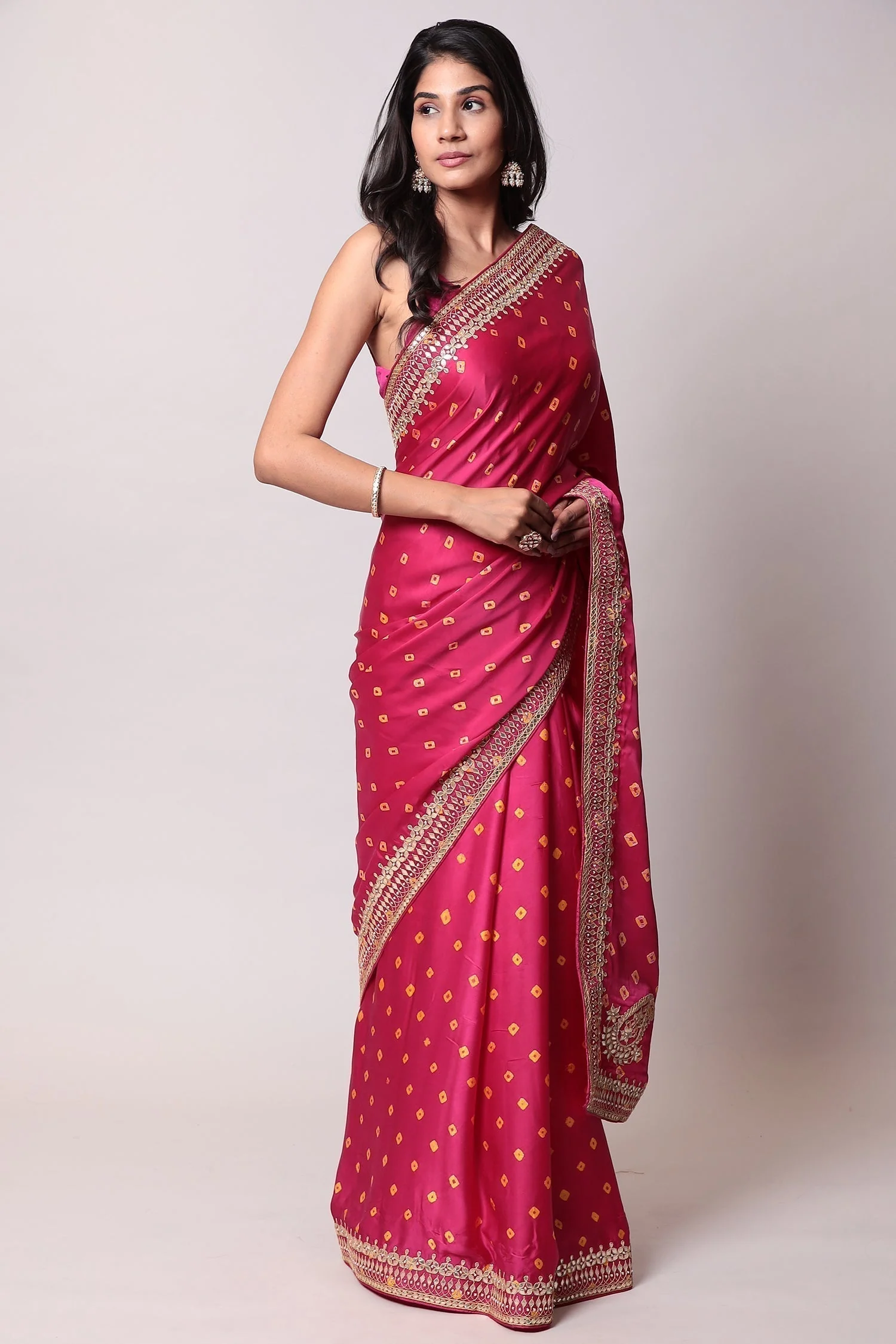 Bandhej Satin silk Saree with Gota Patti work. - Image 8