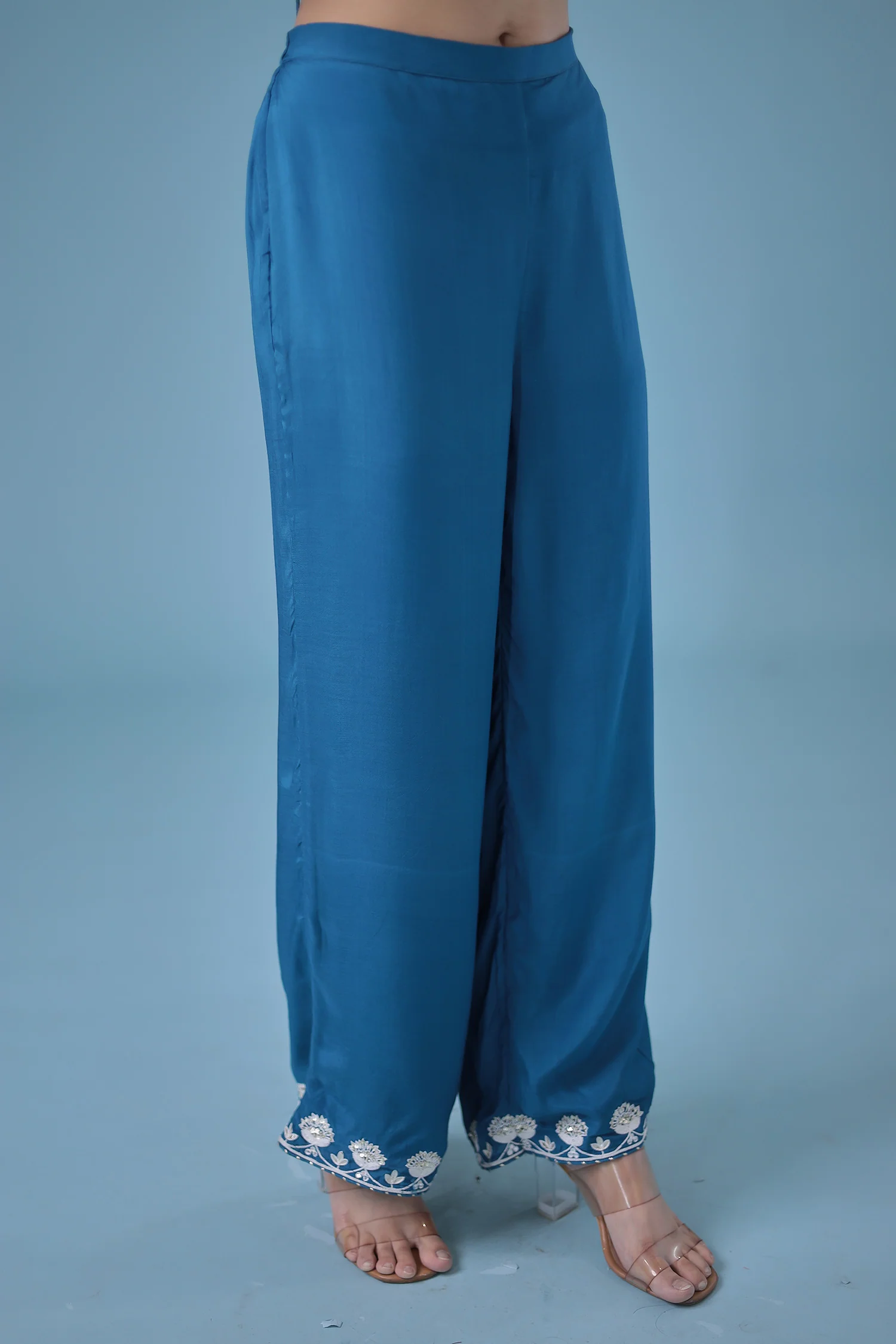 Embroidered Bandhej Satin Silk Suit with Gota Patti work. - Image 13