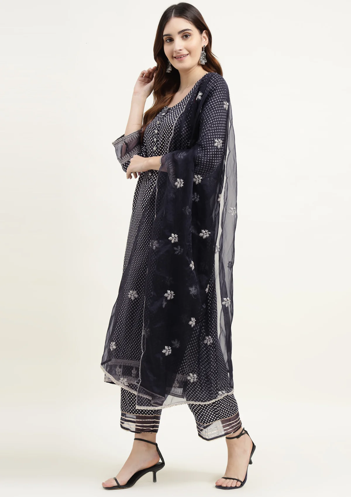 Bandhej Silk Blend Kurta Set Stitched with Dori and Sequins work - Image 5