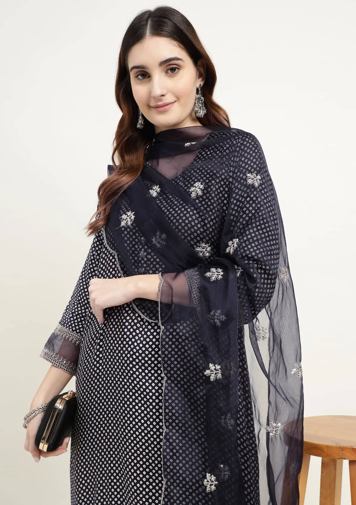 Bandhej Silk Blend Kurta Set Stitched with Dori and Sequins work - Image 11