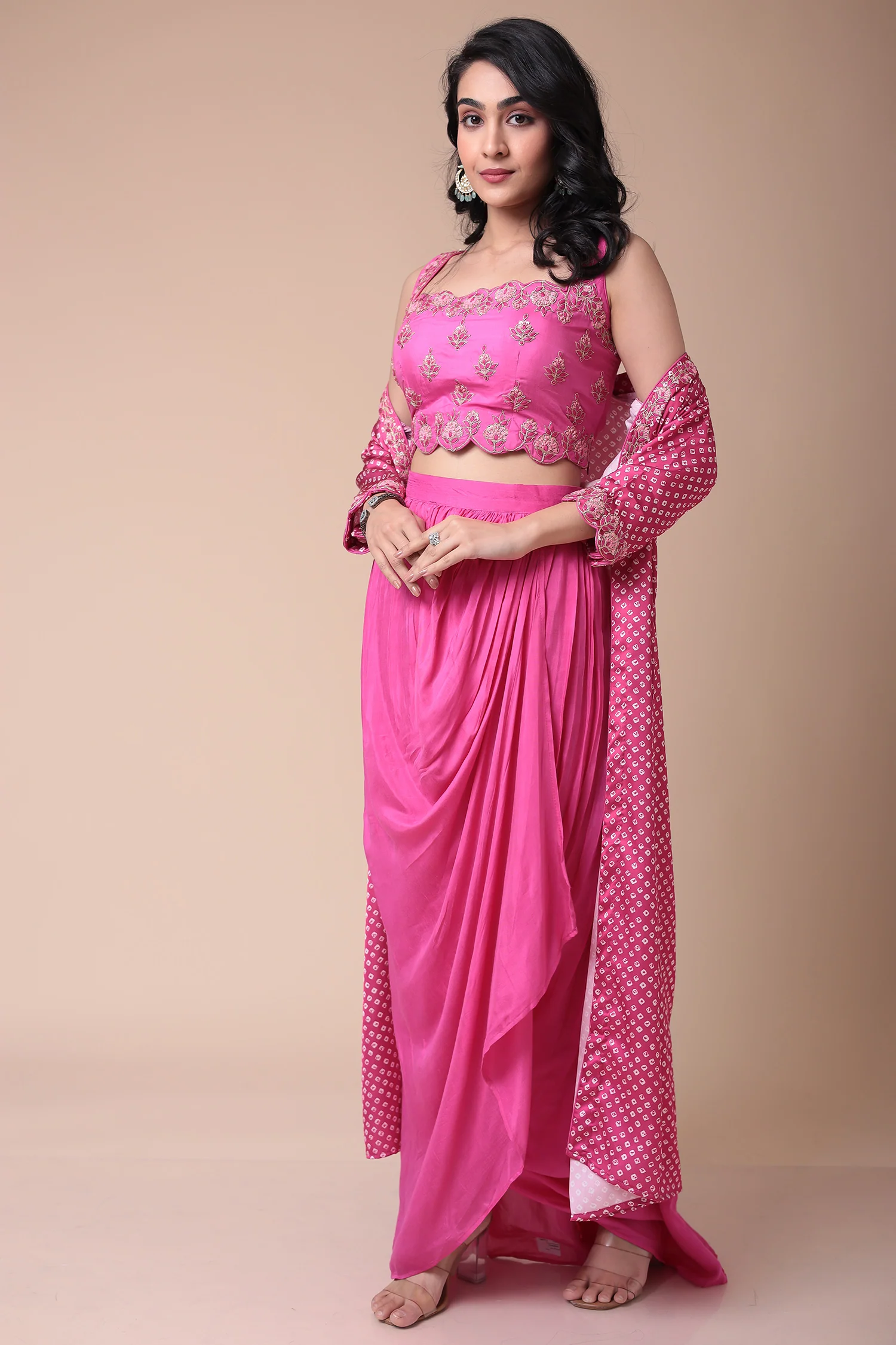 Bandhej Silk Jacket Style Indowestern with Dori and Embroidered work. - Image 12