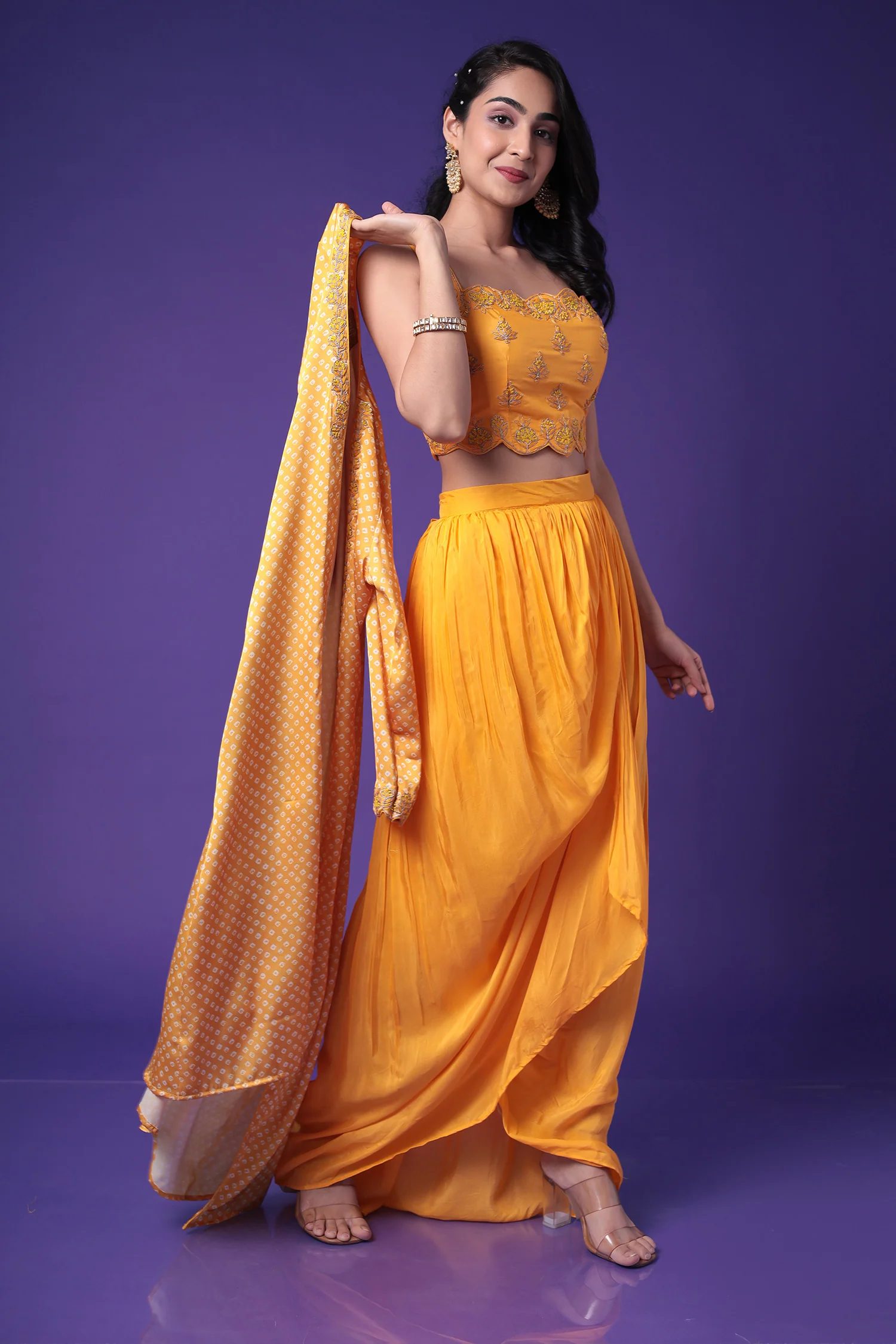 Bandhej Silk Jacket Style Indowestern with Dori and Embroidered work. - Image 22