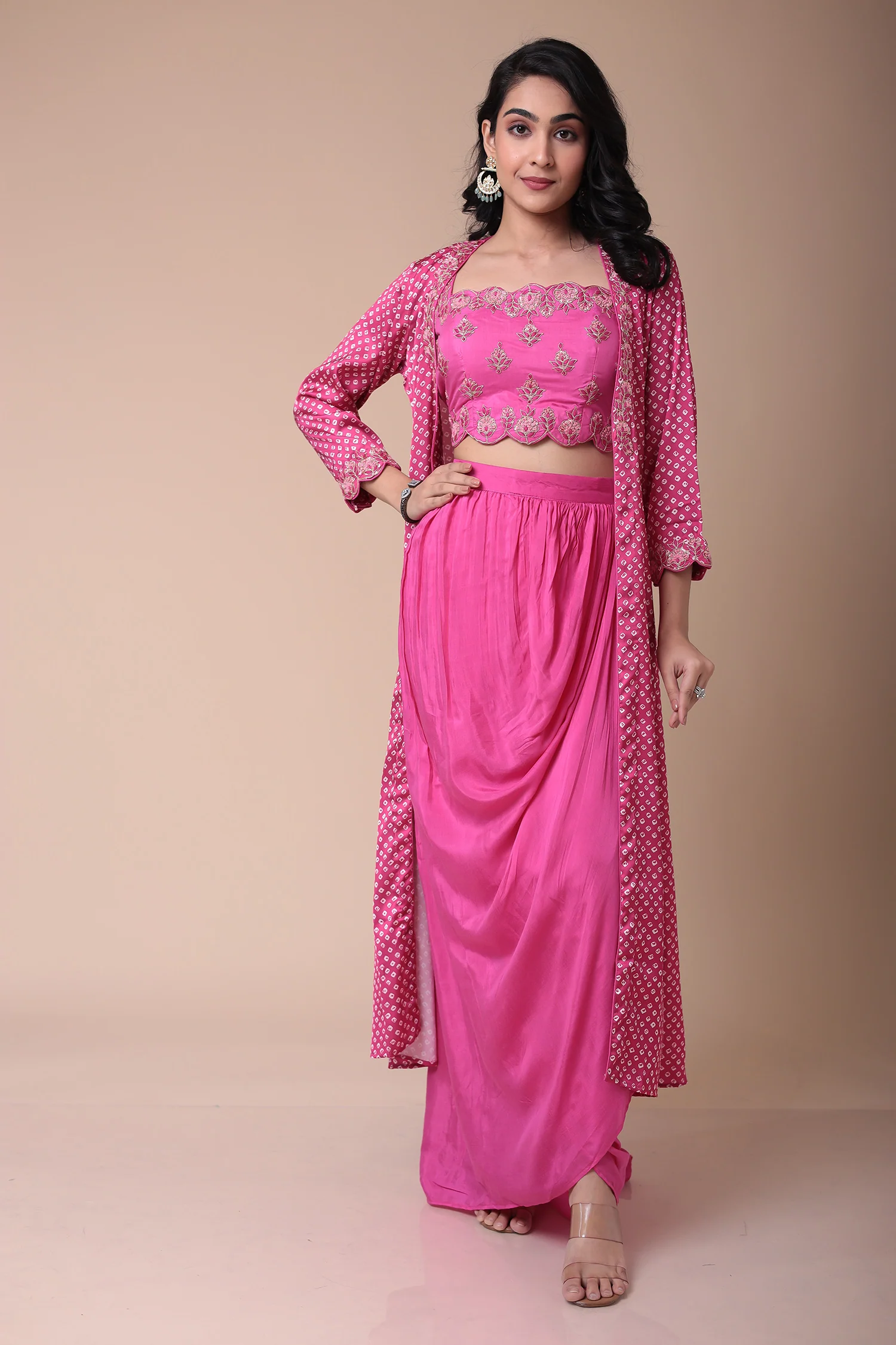 Bandhej Silk Jacket Style Indowestern with Dori and Embroidered work. - Image 8